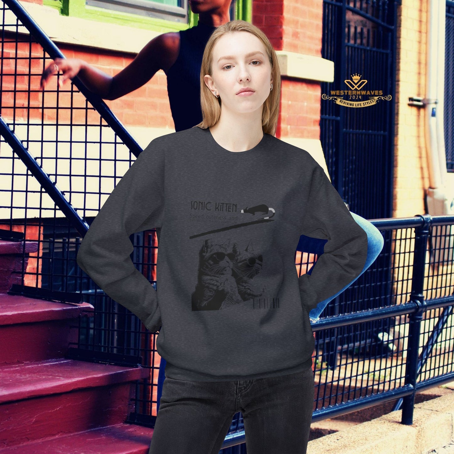 Unisex Midweight Fleece Crewneck Sweatshirt_ N3+ Series UXMWFCS PT2WW015_ WesternWaves Signature Limited Edition: