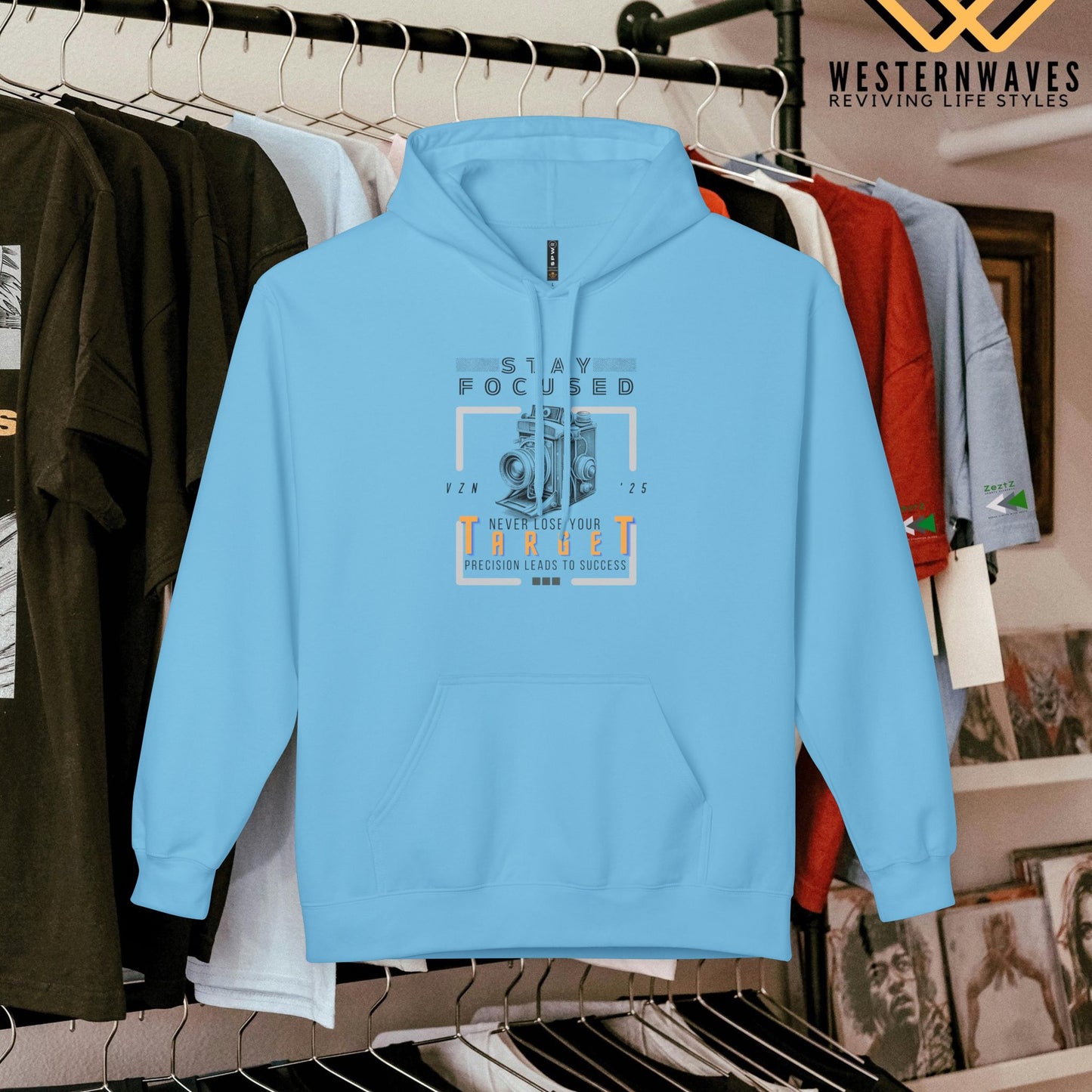 Unisex Midweight Softstyle Fleece Hoodie_ N3+ Series USMWSSFH PT2WW006_ Limited Edition Luxuriously Soft 100% Cotton Face by WesternWaves: