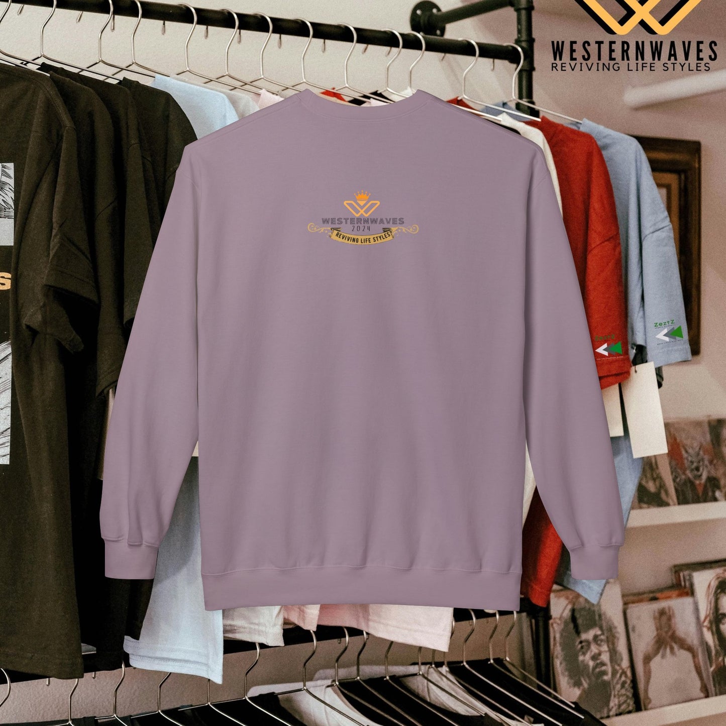 Unisex Midweight Softstyle Fleece Crewneck Sweatshirt_ N3+ Series USMWSSFCNSS PT2WW002_ Limited Edition Stylish Eco-conscious Raw Classic by WesternWaves: