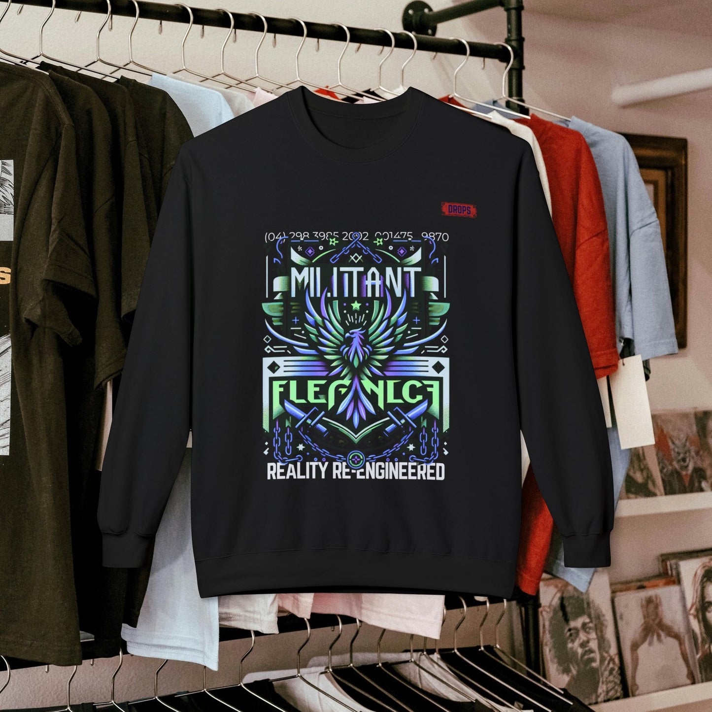 Unisex Midweight Softstyle Fleece Crewneck Sweatshirt_ Series N8+ USMWSSFCNSS PT2WW001_ UWD 0027_ Limited Edition Graphic Pullover by WesternWaves: