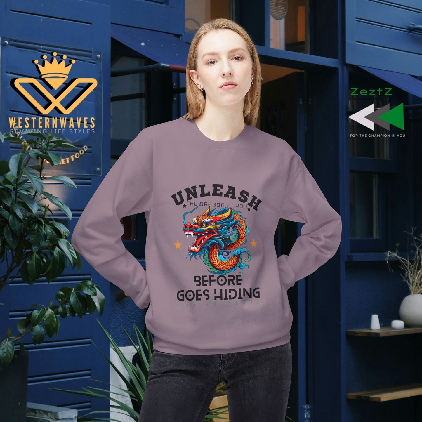 Unisex Midweight Softstyle Fleece Crewneck Sweatshirt_ N3+ Series USMWSSFCNSS PT2WW001_ Limited Edition Stylish Eco-conscious Raw Classic by WesternWaves:
