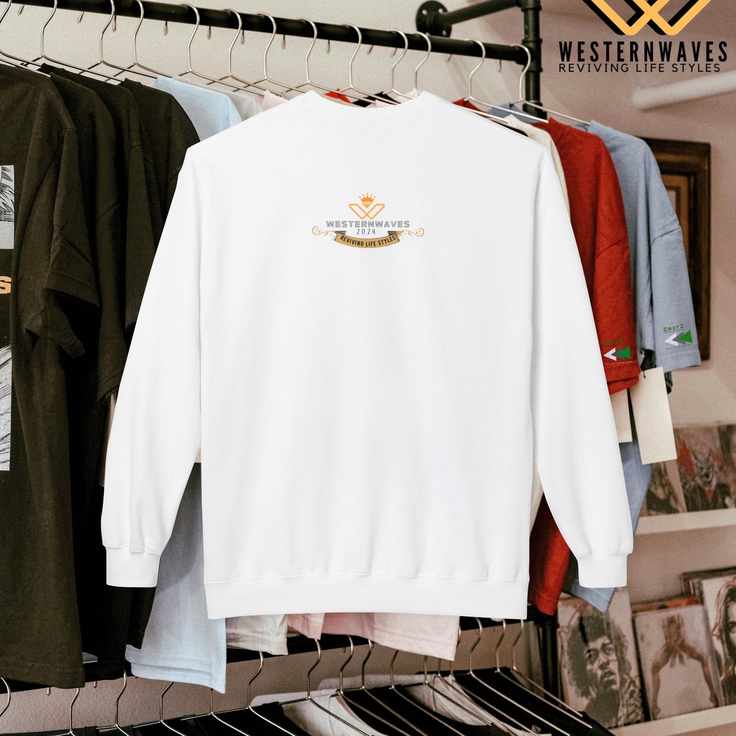 Unisex Midweight Softstyle Fleece Crewneck Sweatshirt_ N3+ Series USMWSSFCNSS PT2WW002_ Limited Edition Stylish Eco-conscious Raw Classic by WesternWaves: