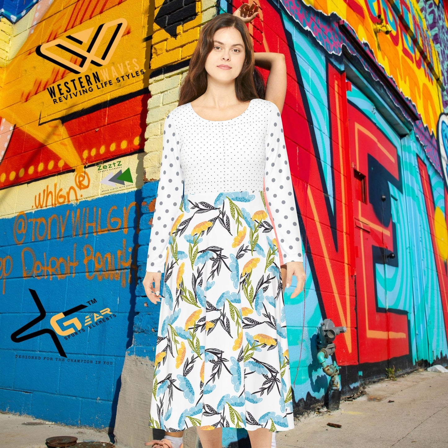 Women's Long Sleeve Dance Dress (AOP)_ N2 Series WLSDD PT2WW003_ Limited Edition Twirl & Shine Exclusively by WesternWaves: