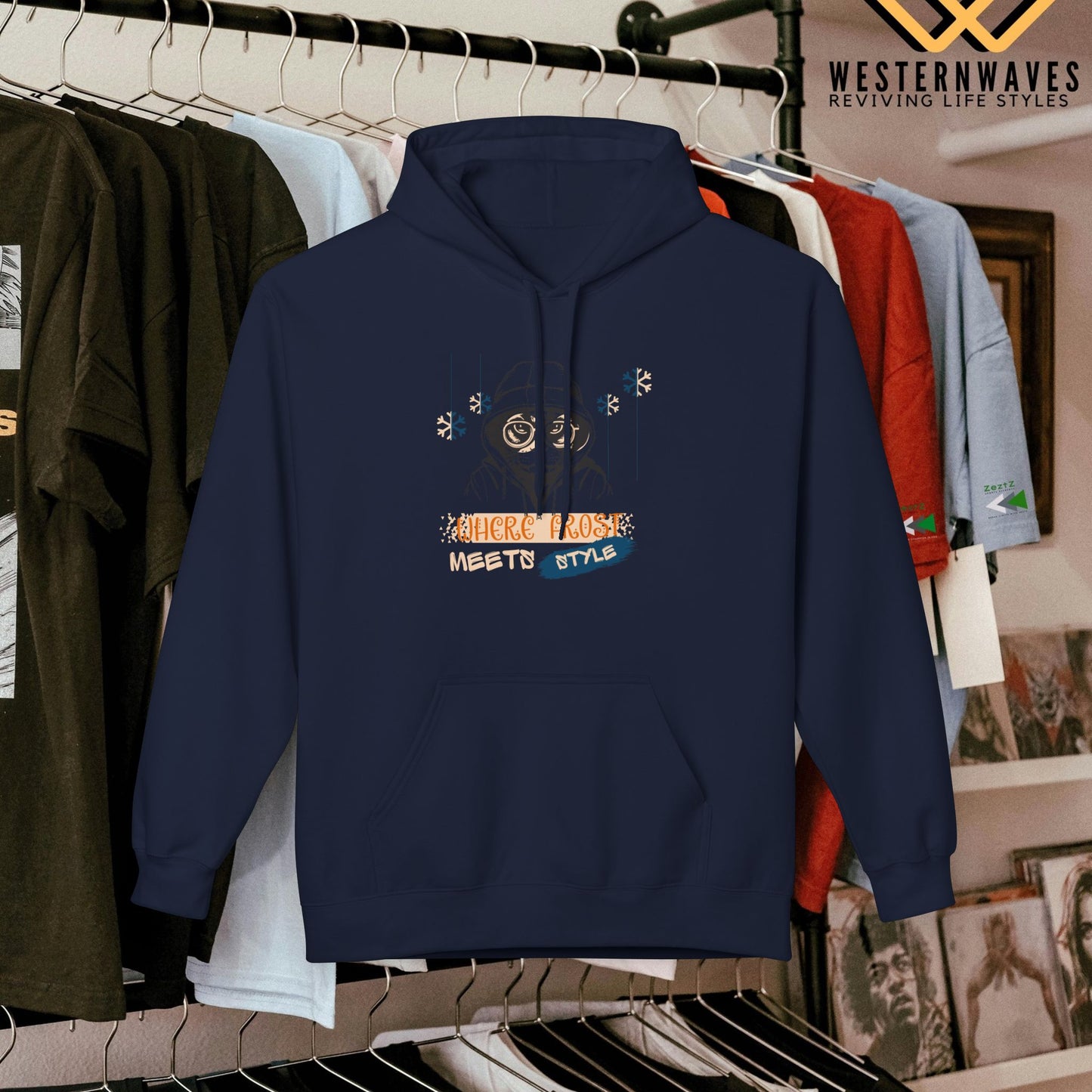 Unisex Midweight Softstyle Fleece Hoodie_ N3+ Series USMWSSFH PT2WW002_ Limited Edition Luxuriously Soft 100% Cotton Face by WesternWaves: