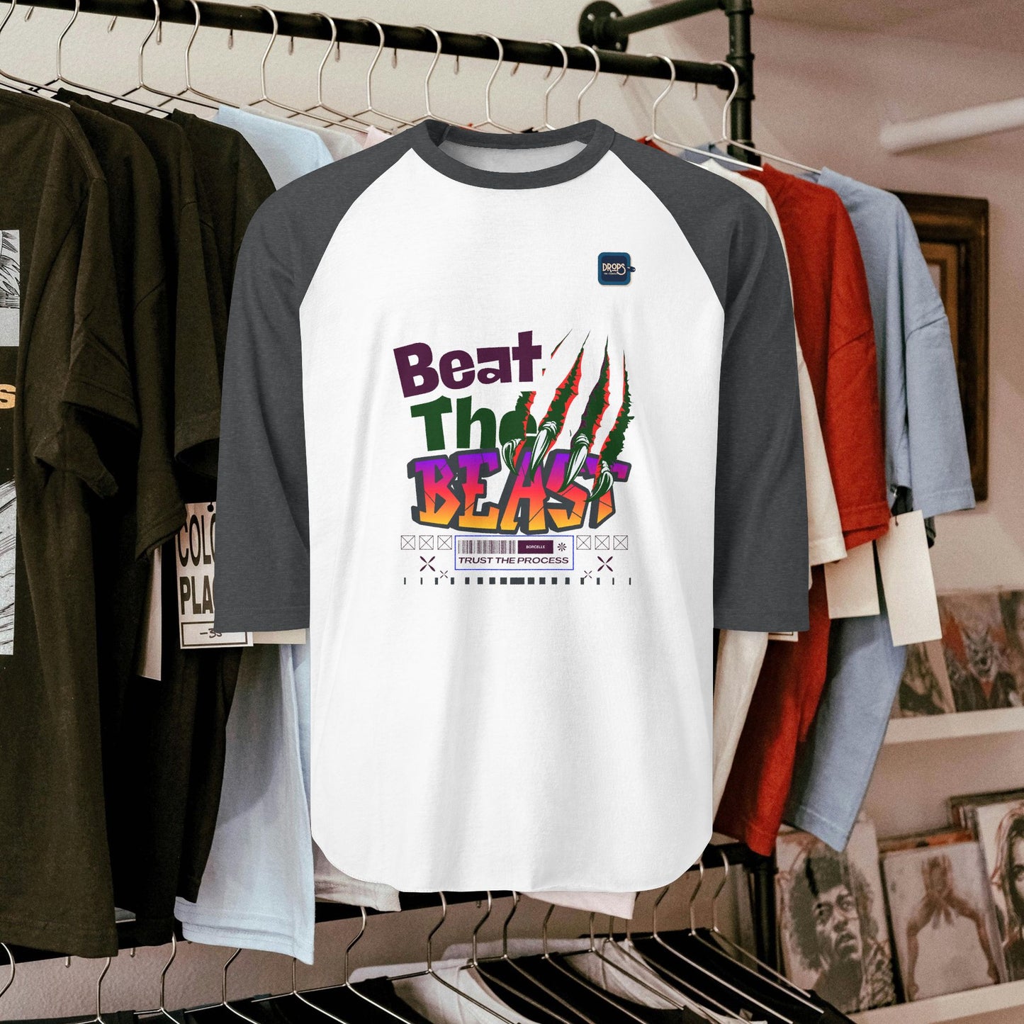 Beat the Beast Unisex Raglan Shirt - Retro Style, Perfect for Music Lovers and Casual Wear_ 19 April 2025_ 004