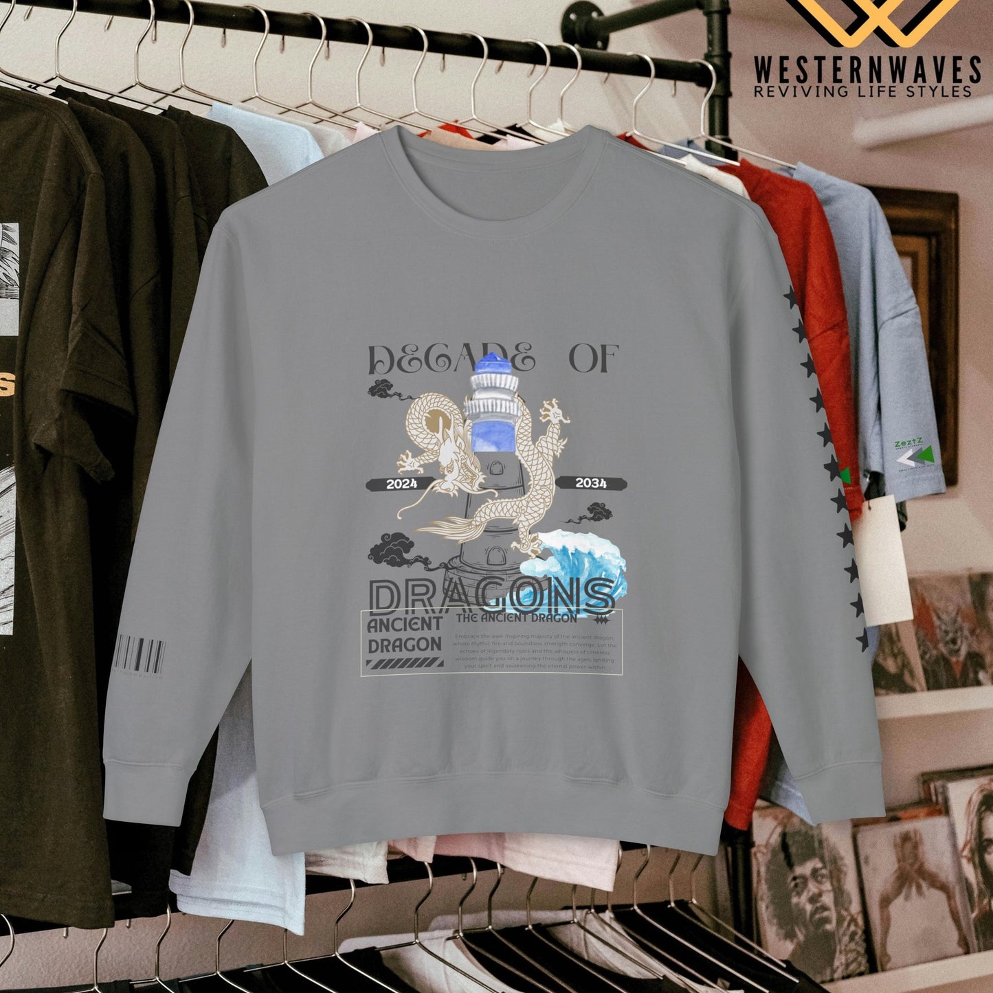 Unisex Lightweight Crewneck Sweatshirt_ N3+ Series ULWCSS PT2WW013_ Limited Edition Conscious Fashion Collaboration by WesternWaves: