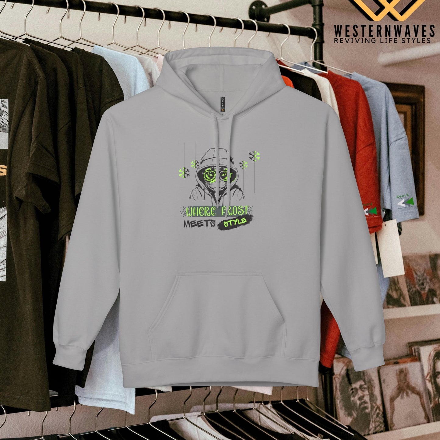Unisex Midweight Softstyle Fleece Hoodie_ N3+ Series USMWSSFH PT2WW001_ Limited Edition Luxuriously Soft 100% Cotton Face by WesternWaves: