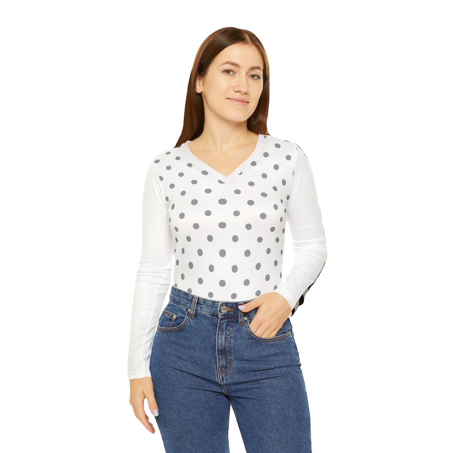 Women's Long Sleeve V-neck Shirt (AOP)_ N+ Series WLSVNS PT2WW001_ Feminine Elegance Limited Edition by WesternWaves