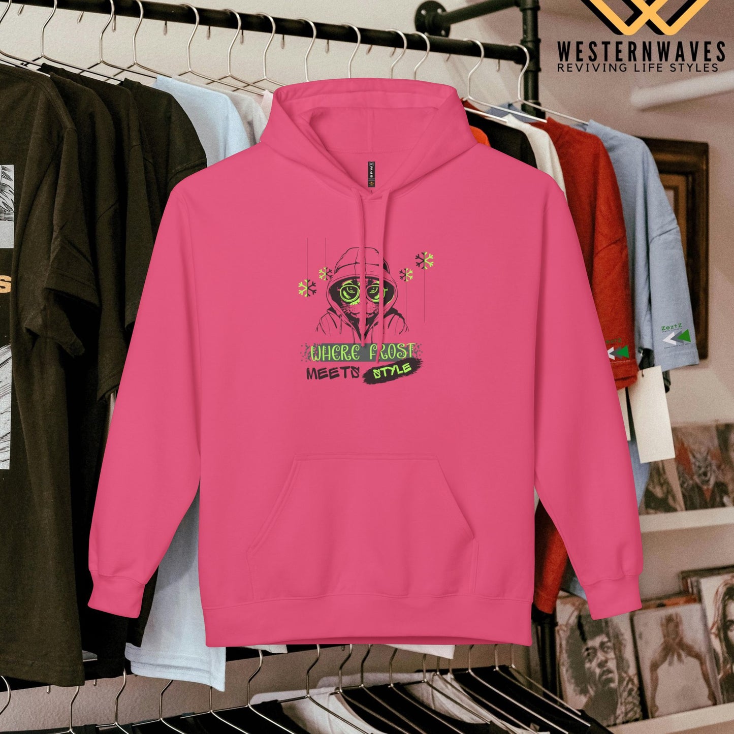 Unisex Midweight Softstyle Fleece Hoodie_ N3+ Series USMWSSFH PT2WW001_ Limited Edition Luxuriously Soft 100% Cotton Face by WesternWaves: