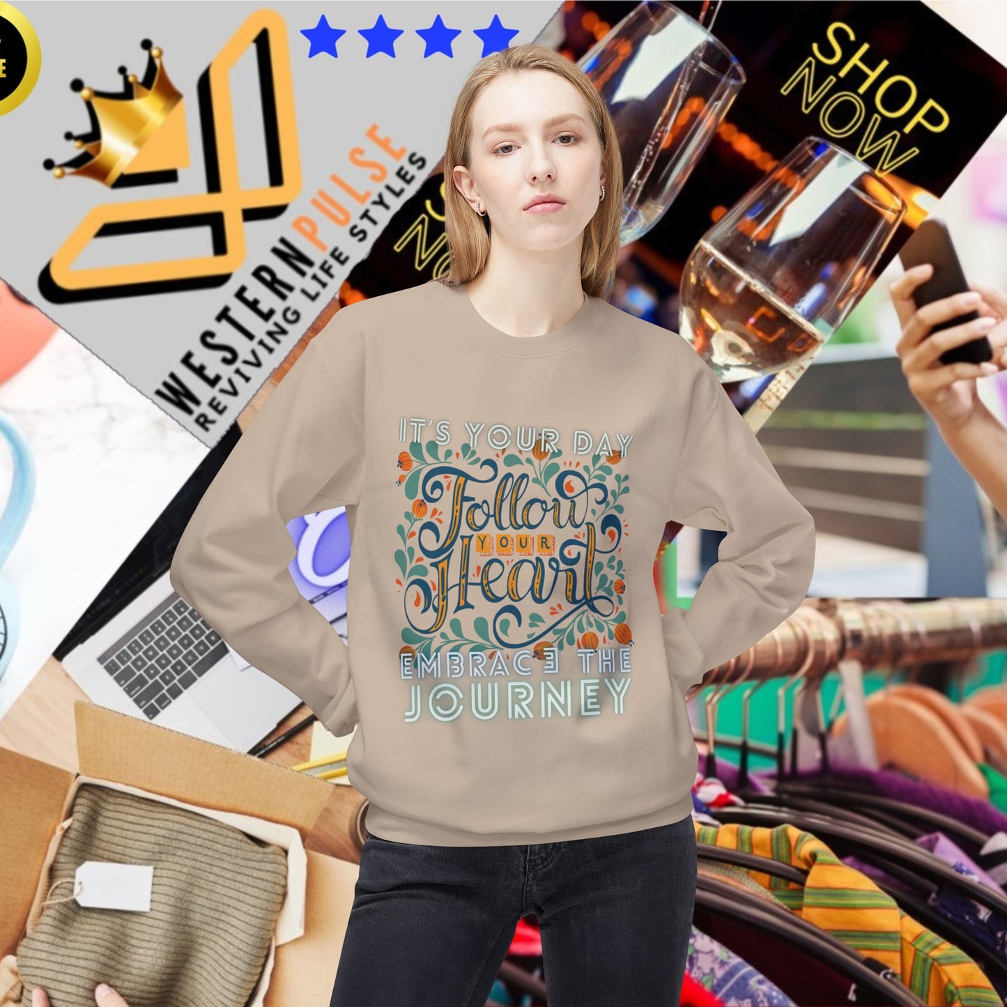 Unisex Midweight Fleece Crewneck Sweatshirt_ N2+ Series UXMWFCS PT2WW002_ WesternWaves Signature Edition: