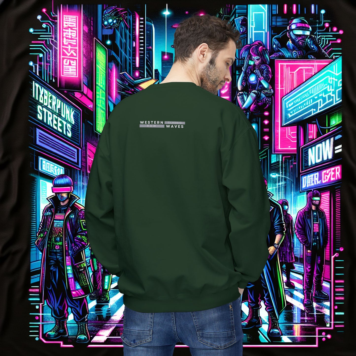 Unisex Midweight Softstyle Fleece Crewneck Sweatshirt_ Series N8+ USMWSSFCNSS PT2WW001_ UWD 0027_ Limited Edition Graphic Pullover by WesternWaves: