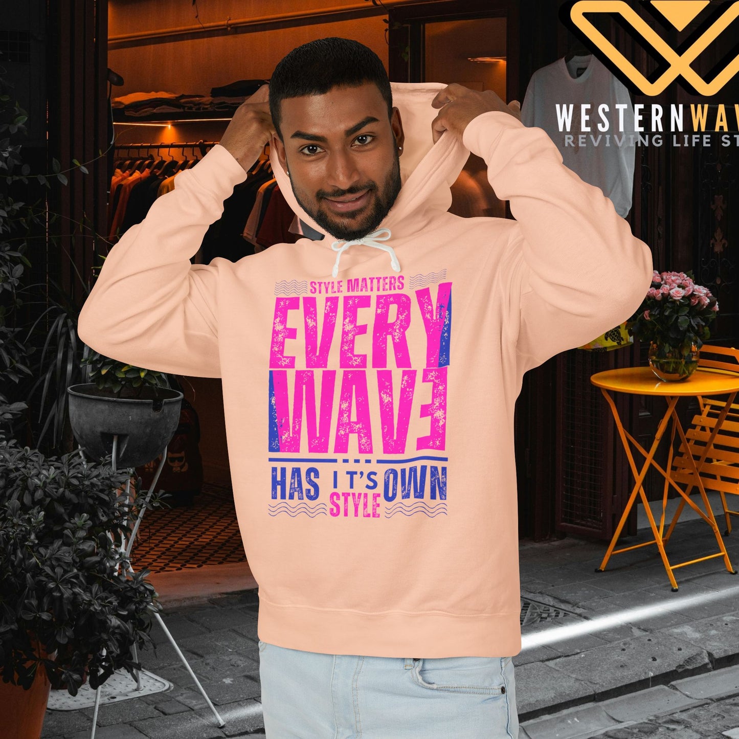 Lightweight Hooded Sweatshirt - Sustainable US Cotton - N3+ Series LWHSS PT2WW009_ Limited Edition Trend Seekers Design by WesternWaves: