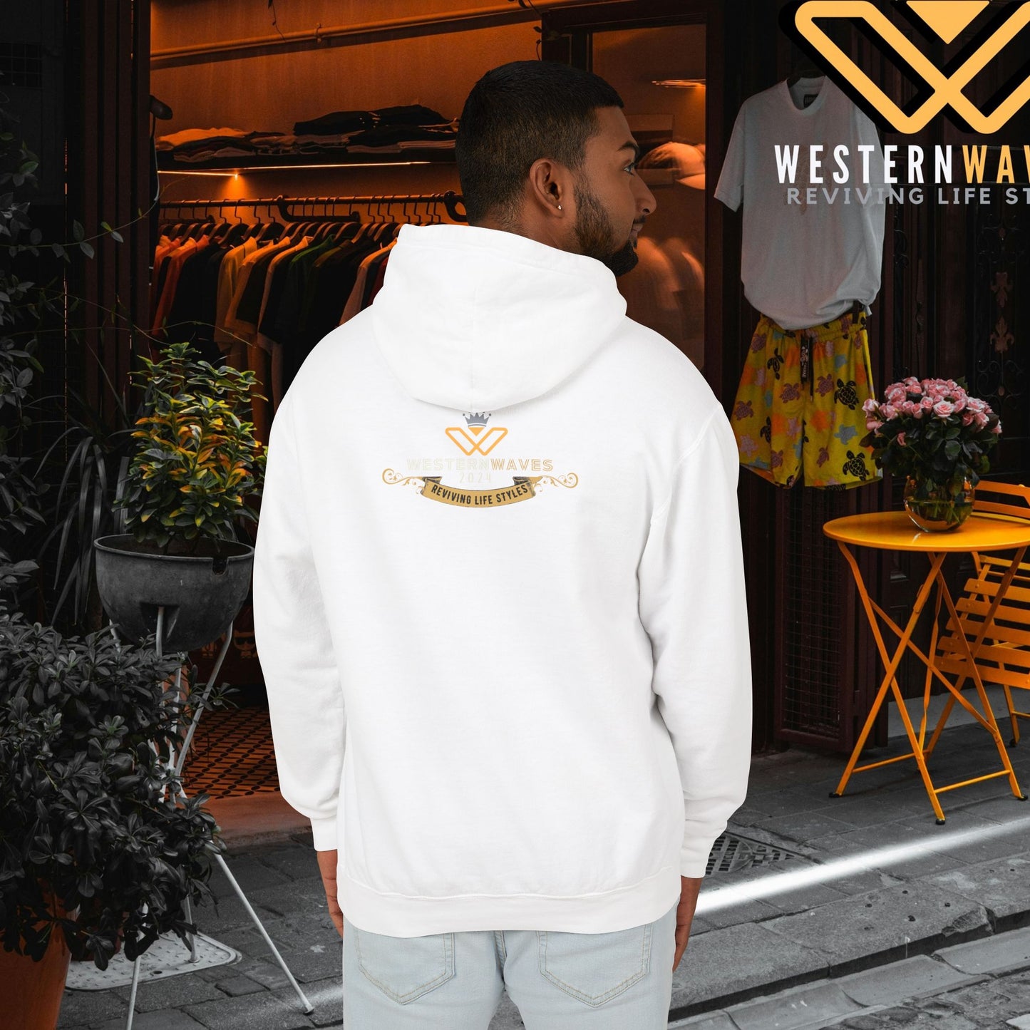 Lightweight Hooded Sweatshirt - Sustainable US Cotton - N3+ Series LWHSS PT2WW009_ Limited Edition Trend Seekers Design by WesternWaves: