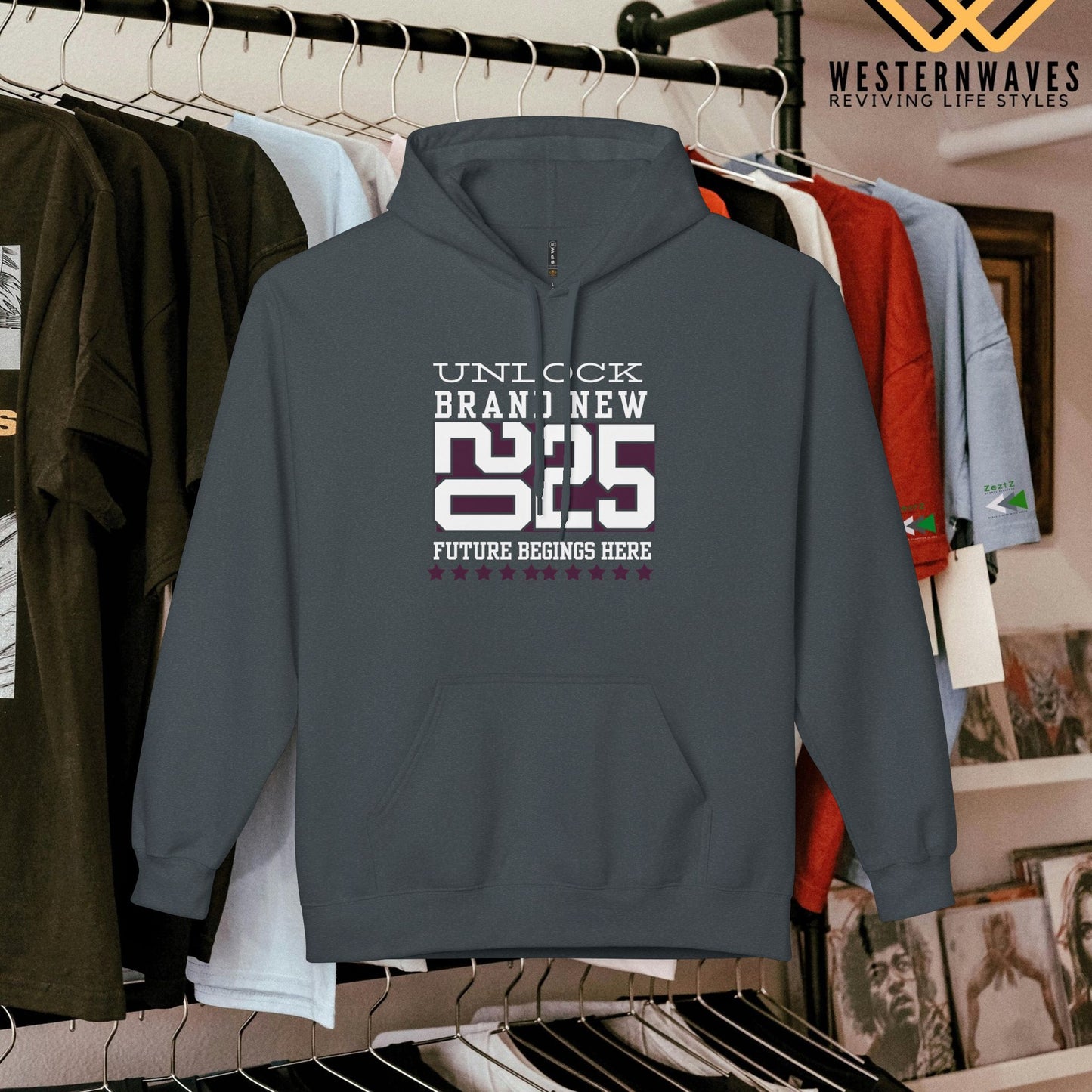 Unisex Midweight Softstyle Fleece Hoodie_ N3+ Series USMWSSFH PT2WW009_ Limited Edition Luxuriously Soft 100% Cotton Face by WesternWaves: