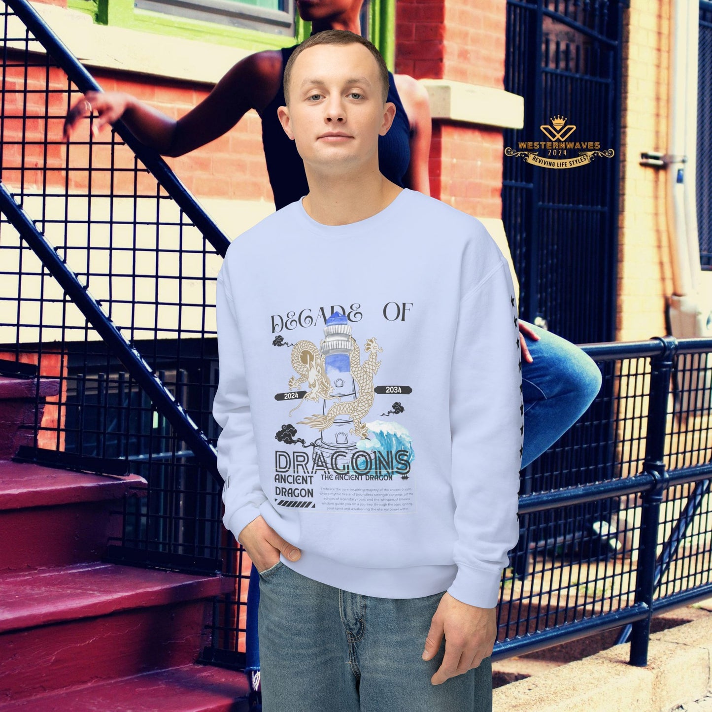 Unisex Lightweight Crewneck Sweatshirt_ N3+ Series ULWCSS PT2WW013_ Limited Edition Conscious Fashion Collaboration by WesternWaves: