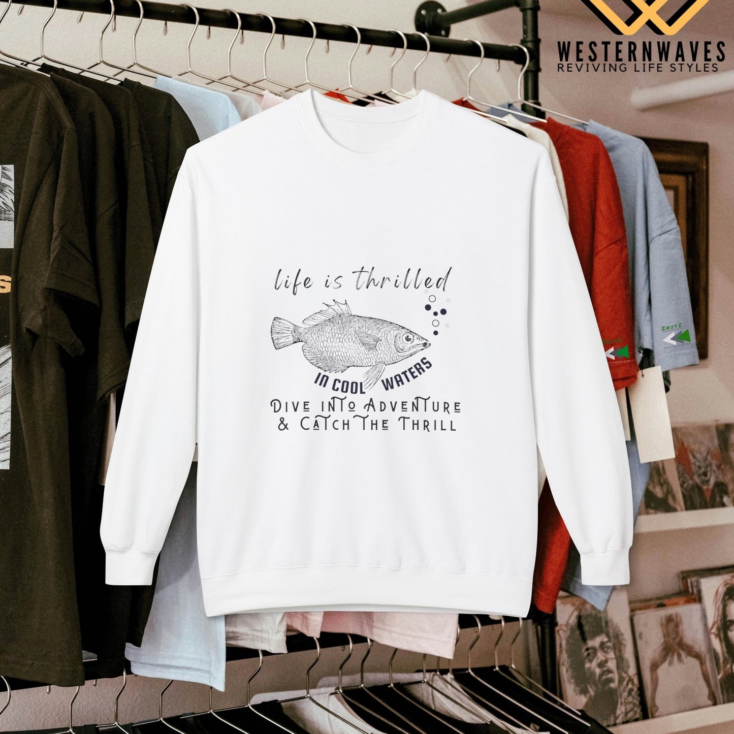 Unisex Midweight Softstyle Fleece Crewneck Sweatshirt_ N3+ Series USMWSSFCNSS PT2WW007_ Limited Edition Stylish Eco-conscious Raw Classic by WesternWaves: