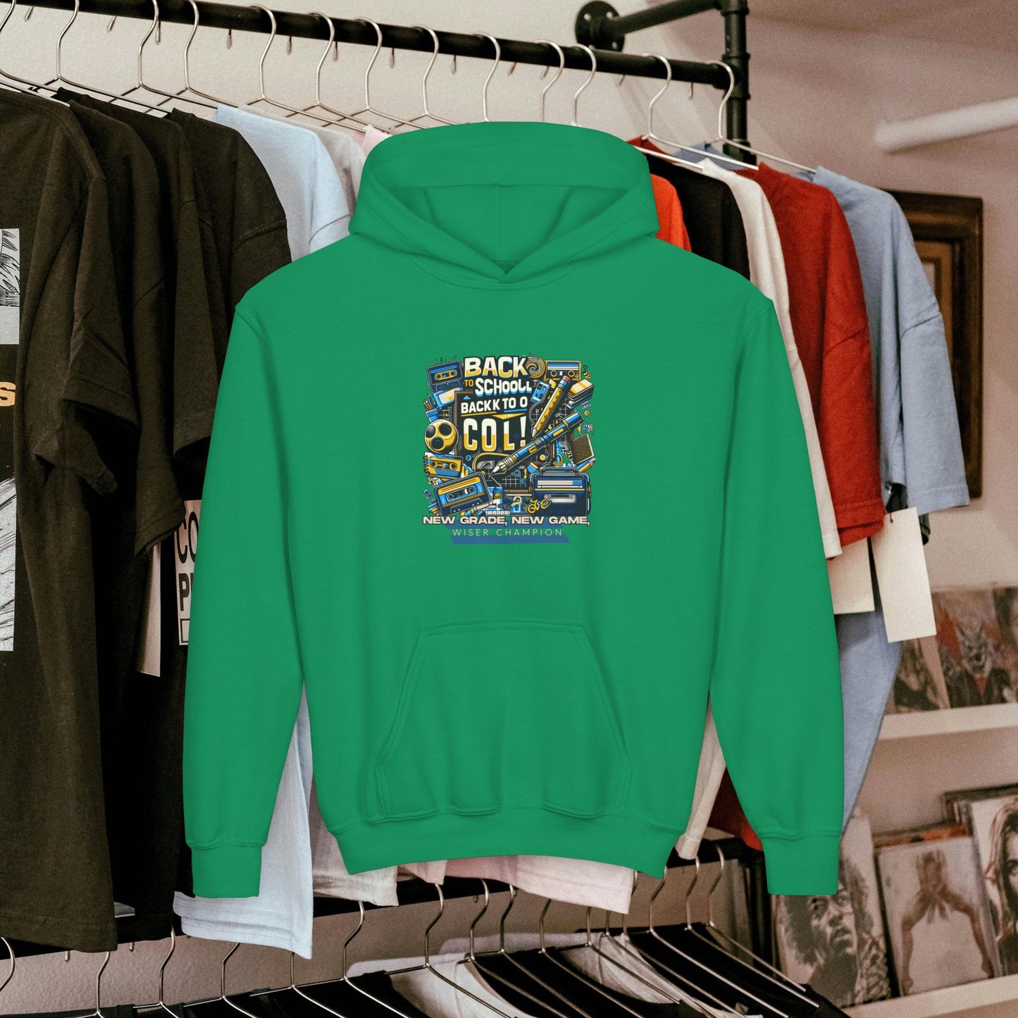 Youth Heavy Blend Hooded Sweatshirt_ Cozy Comfort & Playful Prints for Active Kids_ N8* Series YHBHS003_ Back to School Series Limited Edition by WesternWaves: