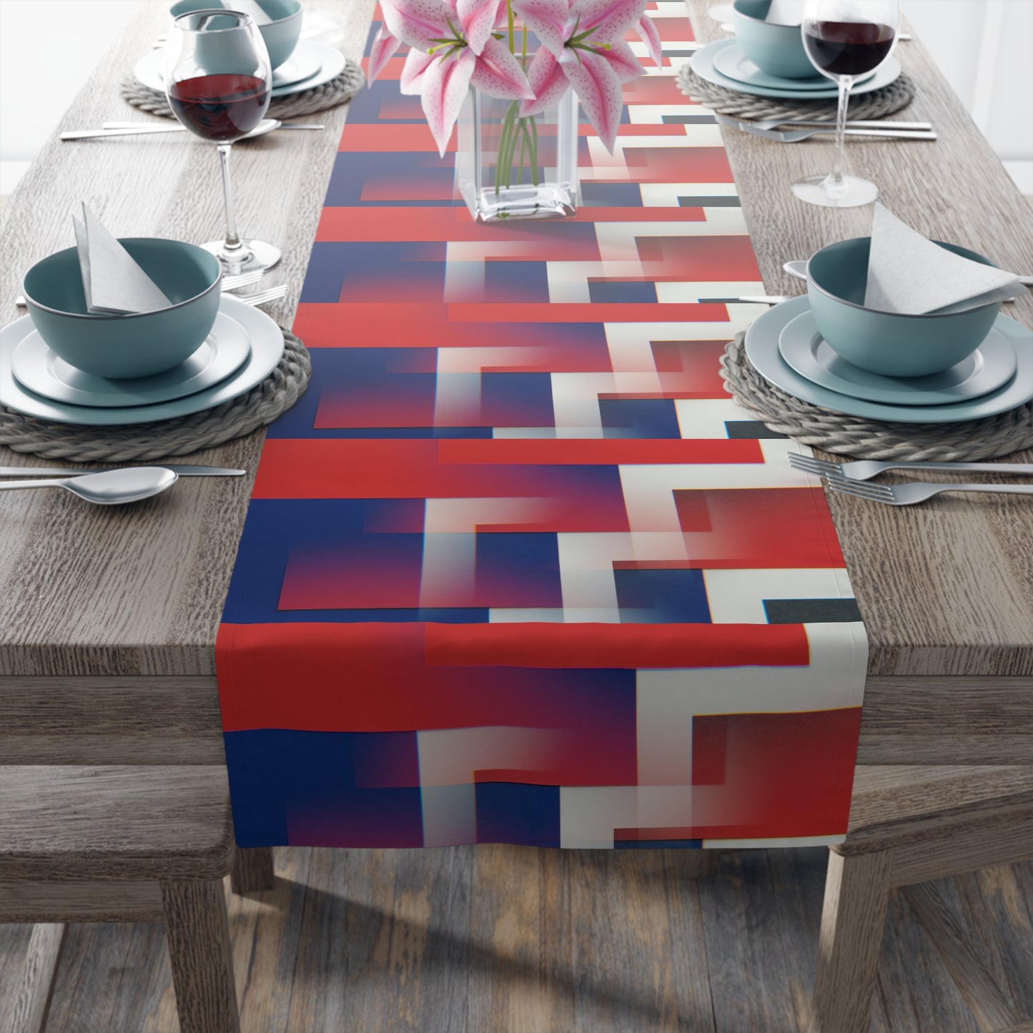 Table Runner (Cotton, Poly)_ Modern Abstract Table Runner for Stylish Dining_ N7+ Series TRUNNER PT2WW004_ Limited Edition by WesternWaves_
