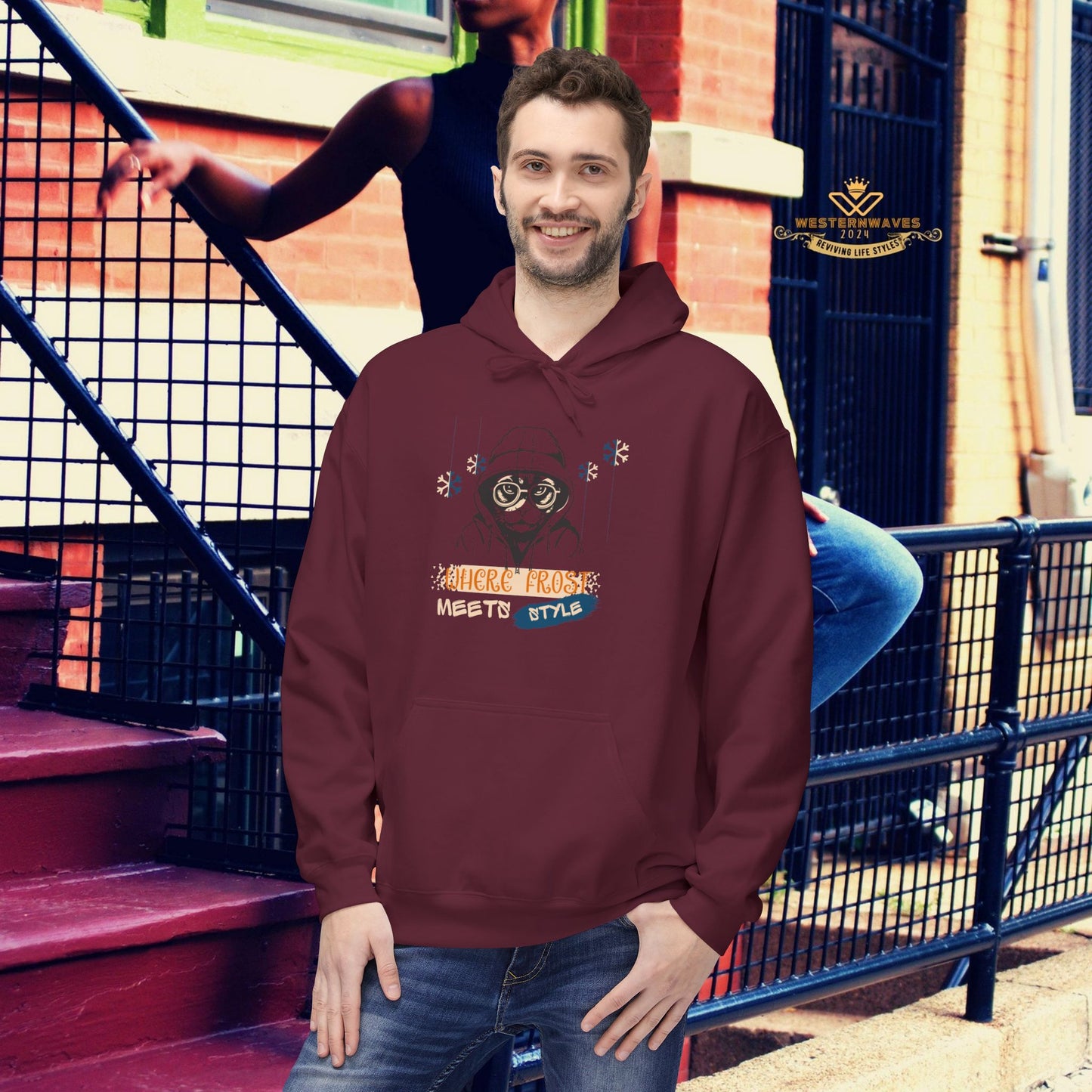 Unisex Midweight Softstyle Fleece Hoodie_ N3+ Series USMWSSFH PT2WW002_ Limited Edition Luxuriously Soft 100% Cotton Face by WesternWaves: