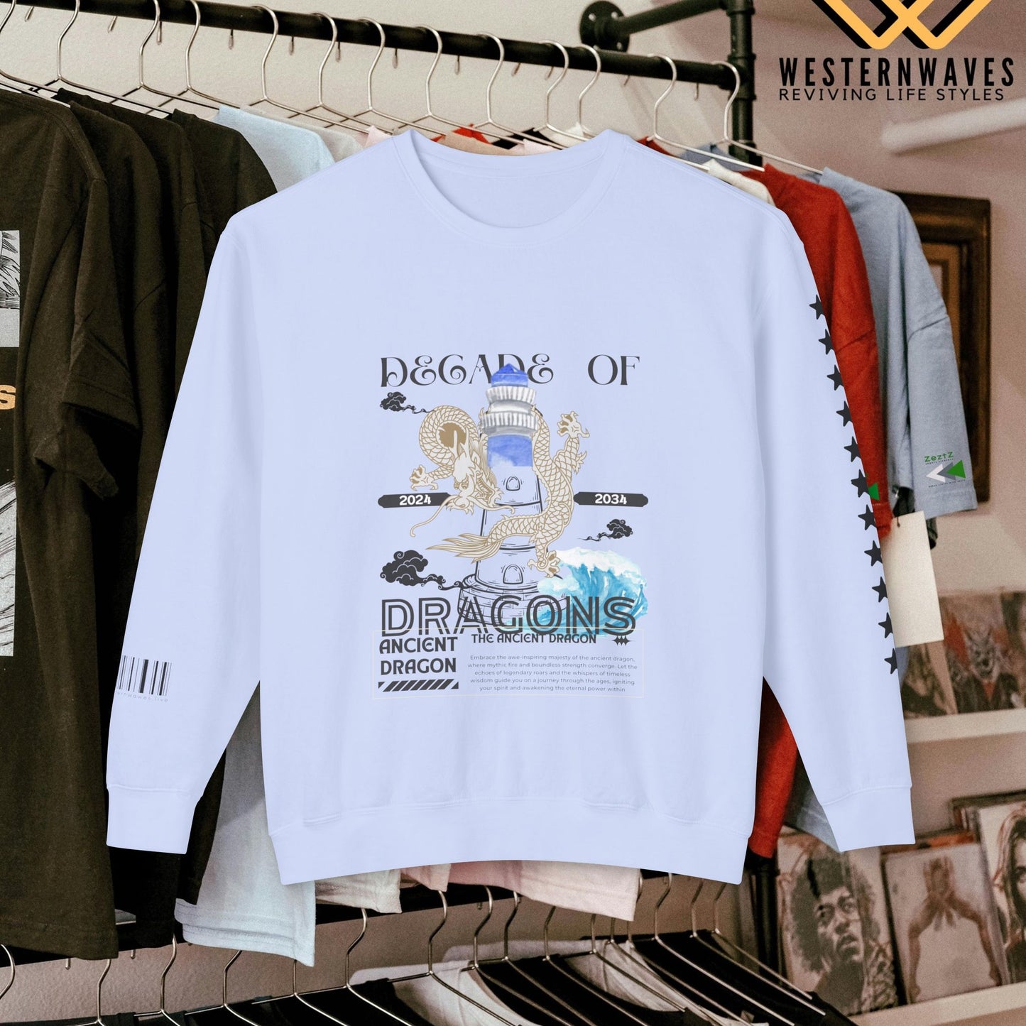 Unisex Lightweight Crewneck Sweatshirt_ N3+ Series ULWCSS PT2WW013_ Limited Edition Conscious Fashion Collaboration by WesternWaves:
