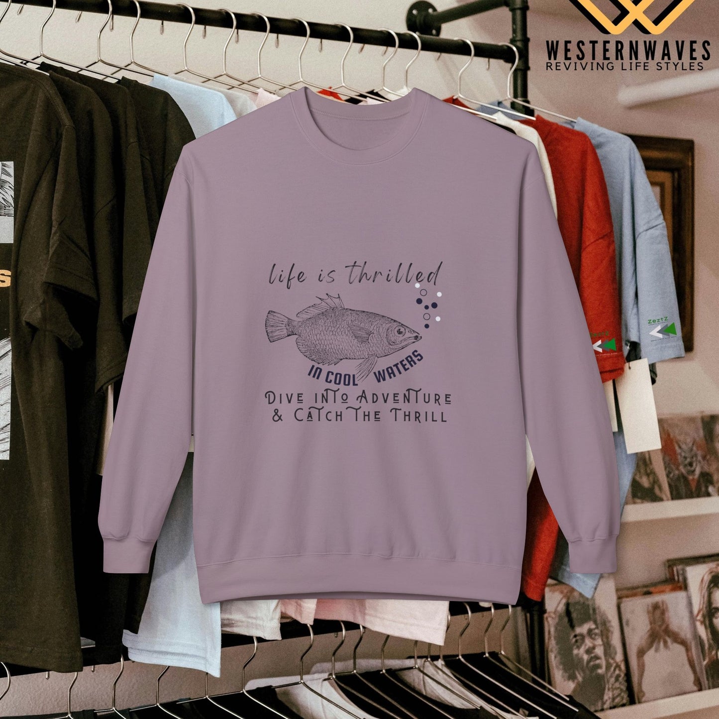 Unisex Midweight Softstyle Fleece Crewneck Sweatshirt_ N3+ Series USMWSSFCNSS PT2WW007_ Limited Edition Stylish Eco-conscious Raw Classic by WesternWaves: