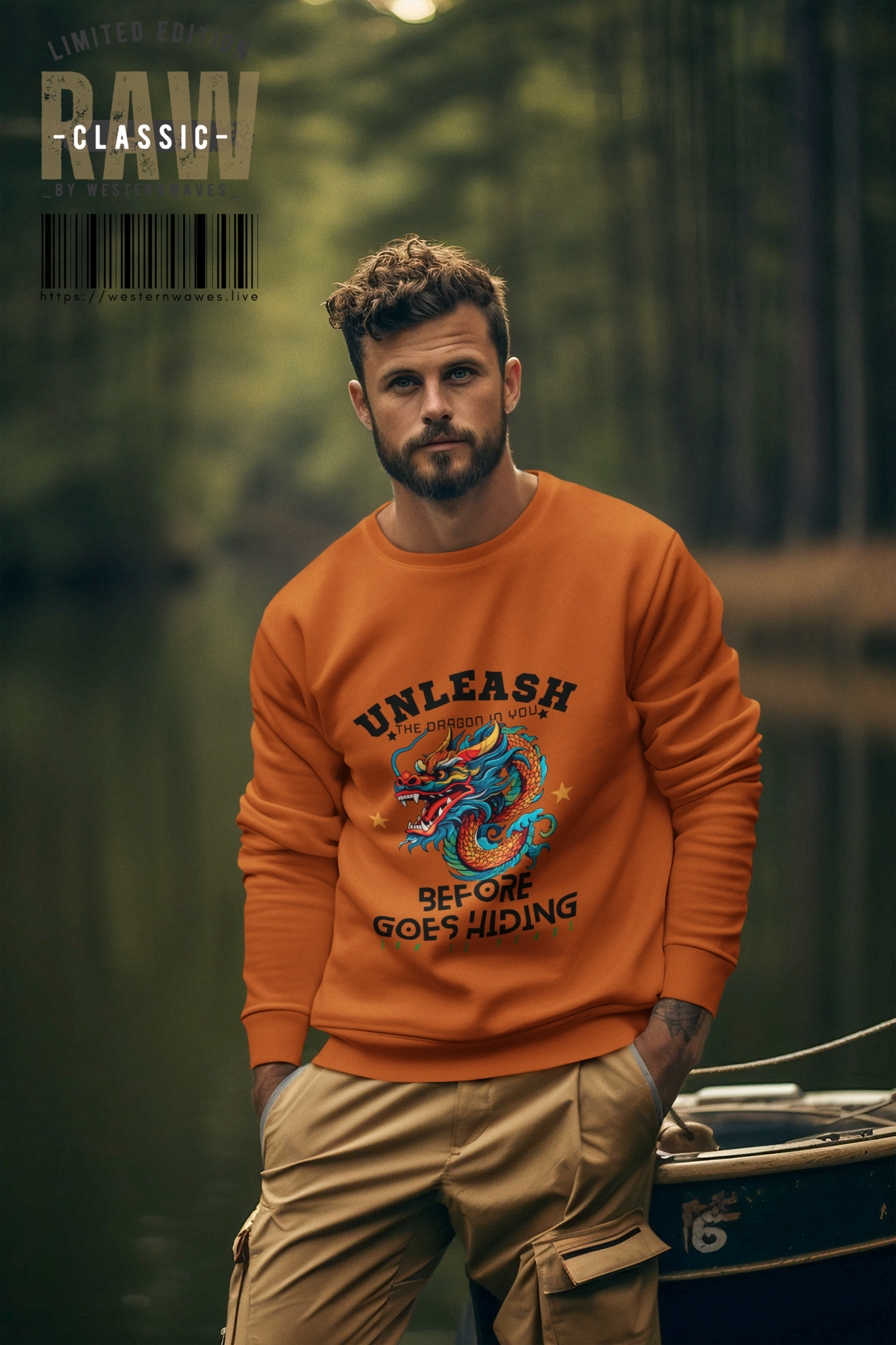 Unisex Midweight Softstyle Fleece Crewneck Sweatshirt_ N3+ Series USMWSSFCNSS PT2WW001_ Limited Edition Stylish Eco-conscious Raw Classic by WesternWaves: