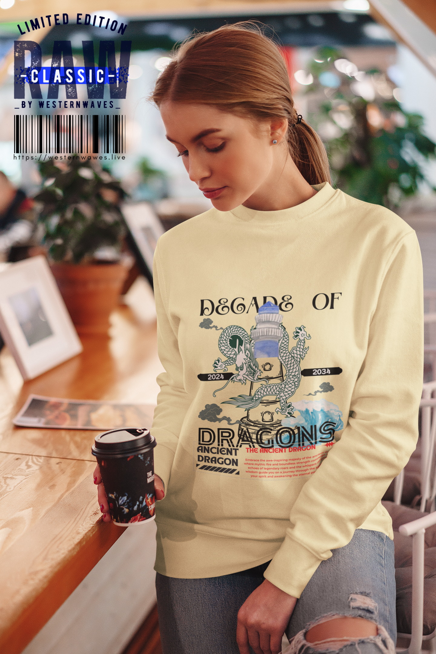Unisex Lightweight Crewneck Sweatshirt_ N3+ Series ULWCSS PT2WW013_ Limited Edition Conscious Fashion Collaboration by WesternWaves: