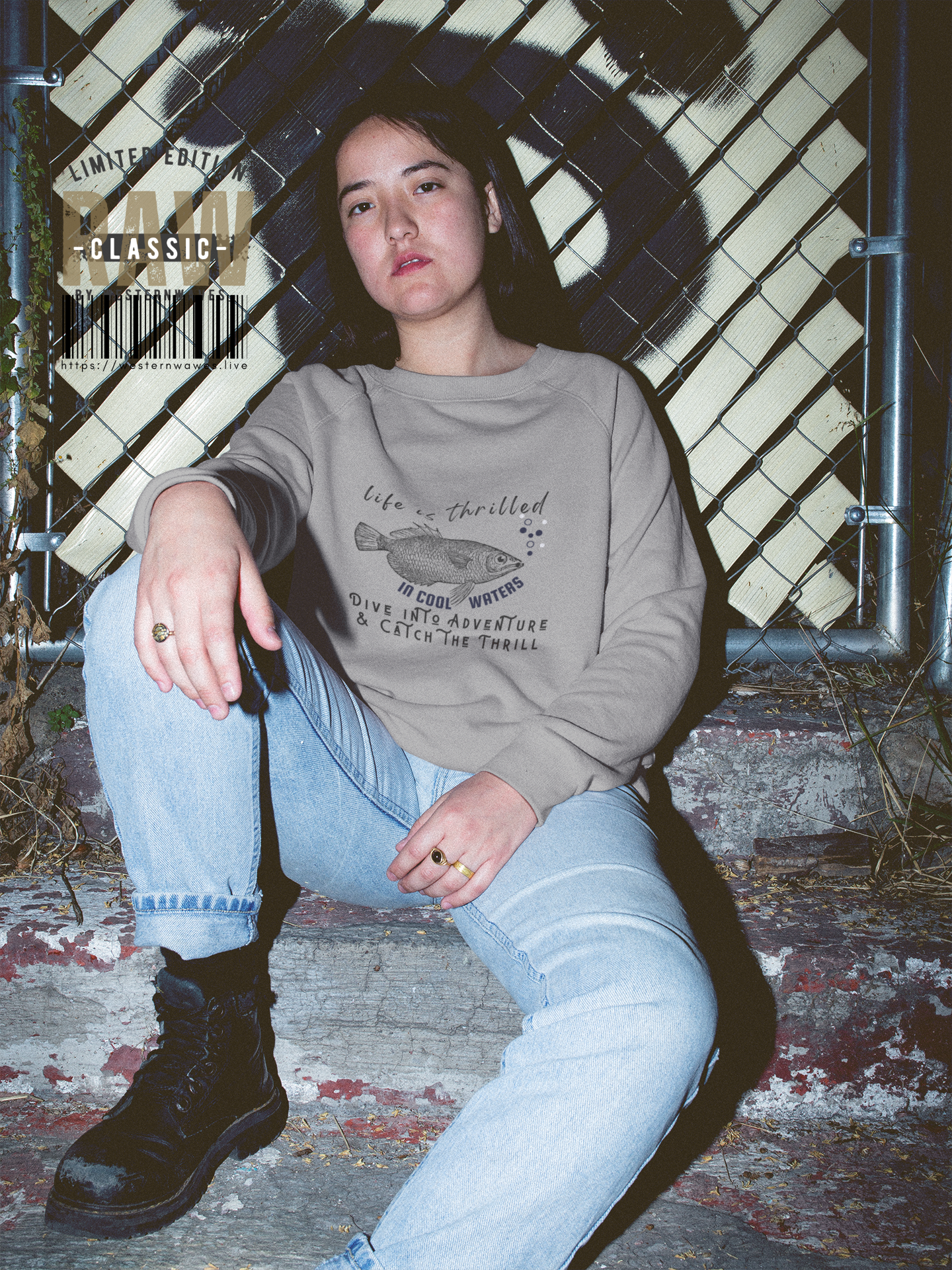 Unisex Midweight Softstyle Fleece Crewneck Sweatshirt_ N3+ Series USMWSSFCNSS PT2WW007_ Limited Edition Stylish Eco-conscious Raw Classic by WesternWaves:
