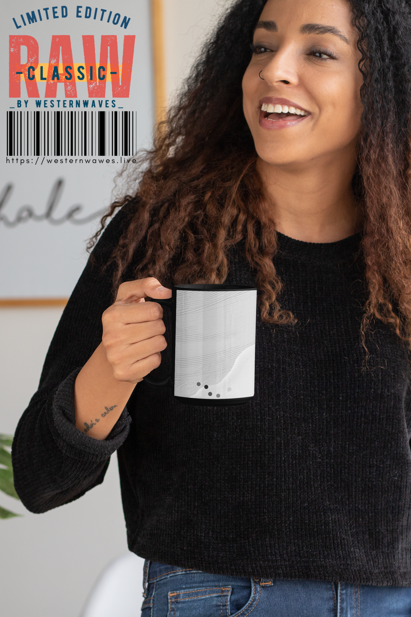 Black Mug (11oz, 15oz)_ N3+ Series CBM PT2WW005_ Limited Edition Black Ceramic Mug by WesternWaves