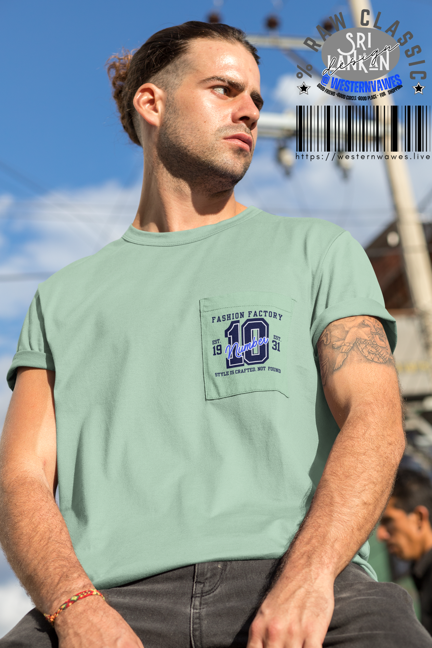 Unisex Garment-Dyed Pocket T-Shirt_ N3+ Series USGDPTS PT2WW001_ Limited Edition Raw Classic by WesternWaves: