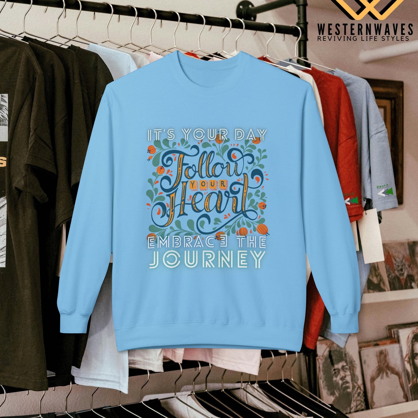 Unisex Midweight Fleece Crewneck Sweatshirt_ N2+ Series UXMWFCS PT2WW002_ WesternWaves Signature Edition: