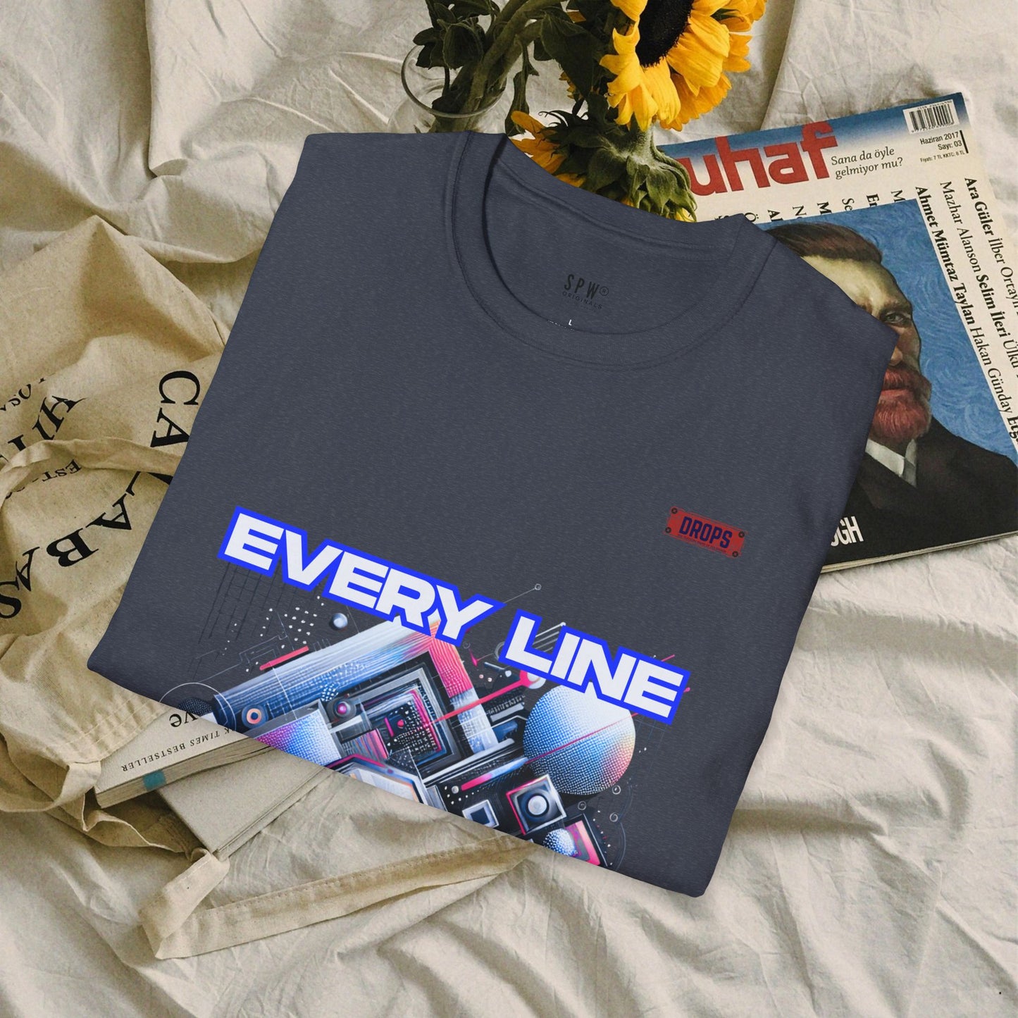 Every Line Graphic Unisex Softstyle T-Shirt | Retro Art Tee, Casual Wear, Gift for Art Lovers, Streetwear, Everyday Style