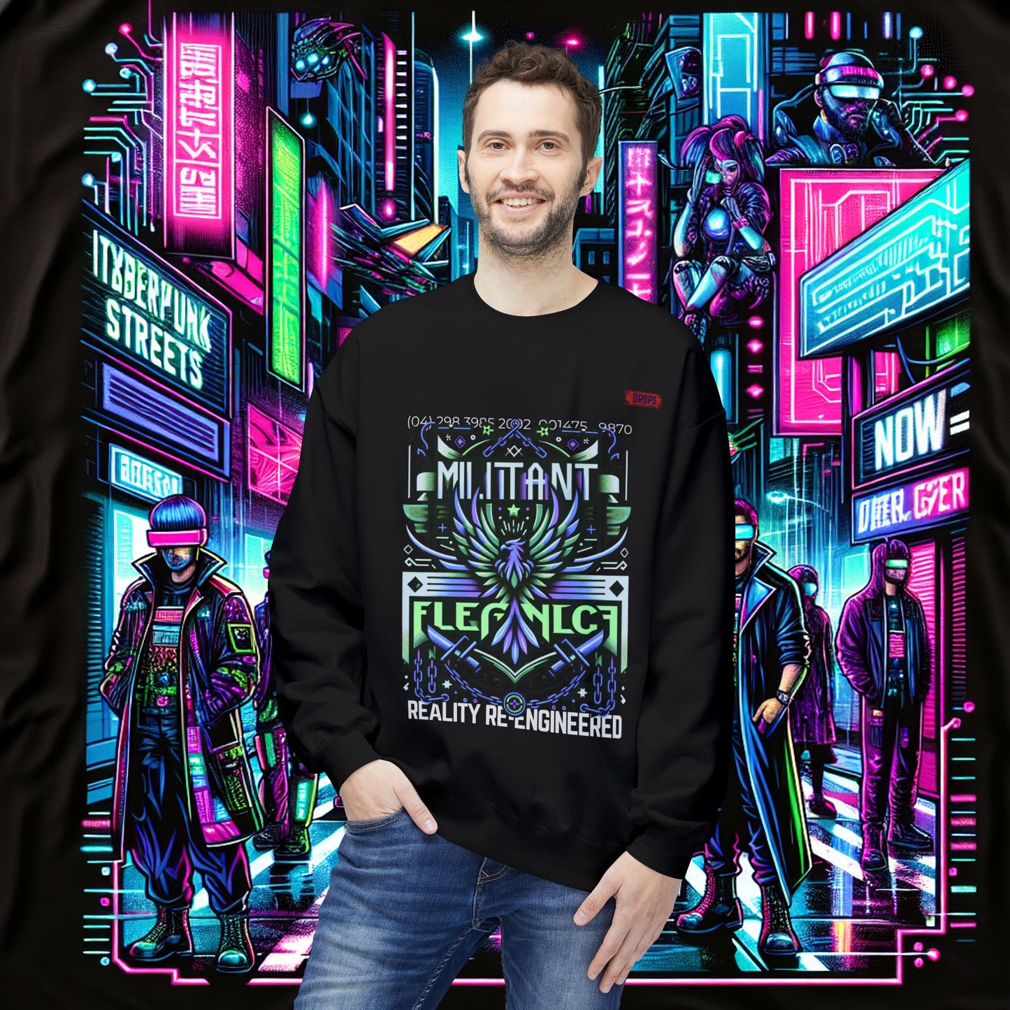 Unisex Midweight Softstyle Fleece Crewneck Sweatshirt_ Series N8+ USMWSSFCNSS PT2WW001_ UWD 0027_ Limited Edition Graphic Pullover by WesternWaves:
