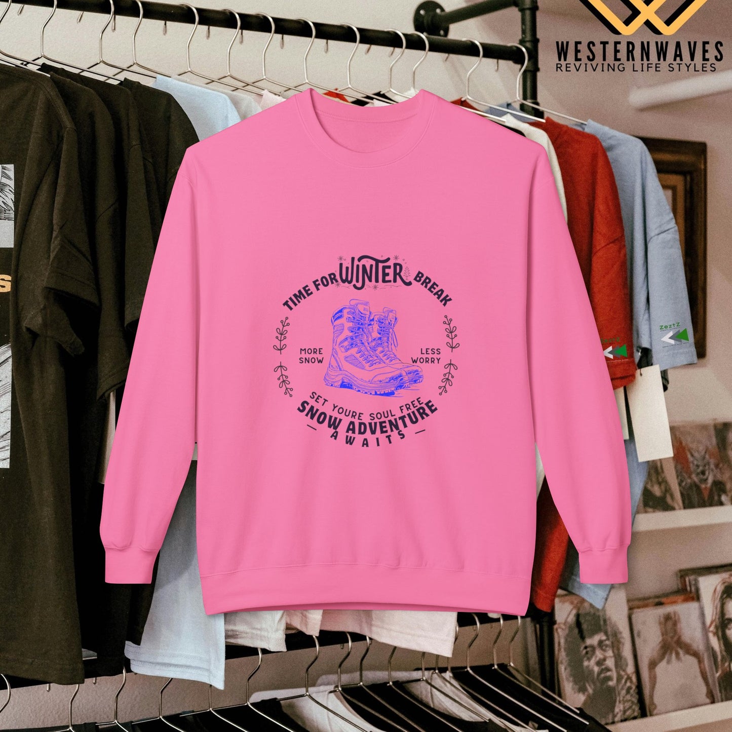 Unisex Midweight Softstyle Fleece Crewneck Sweatshirt_ N3+ Series USMWSSFCNSS PT2WW002_ Limited Edition Stylish Eco-conscious Raw Classic by WesternWaves: