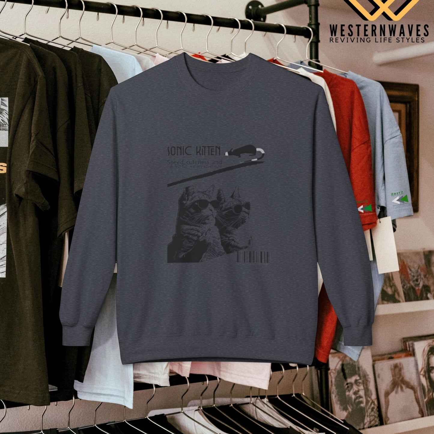 Unisex Midweight Fleece Crewneck Sweatshirt_ N3+ Series UXMWFCS PT2WW015_ WesternWaves Signature Limited Edition: