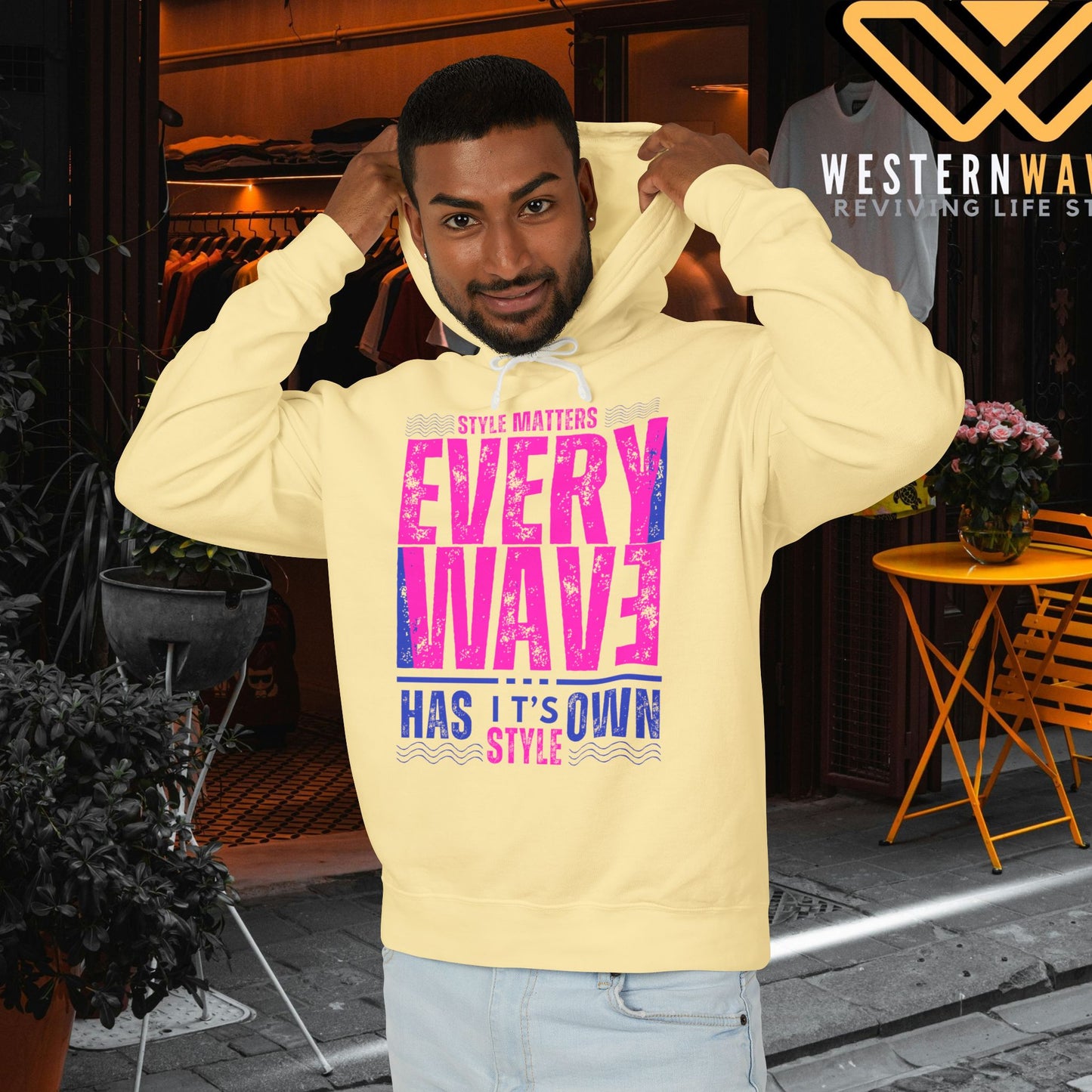 Lightweight Hooded Sweatshirt - Sustainable US Cotton - N3+ Series LWHSS PT2WW009_ Limited Edition Trend Seekers Design by WesternWaves:
