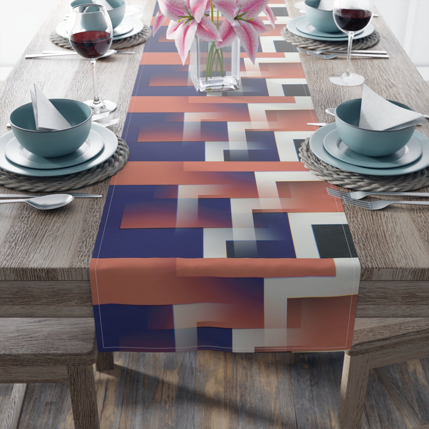 Table Runner (Cotton, Poly)_ Modern Abstract Table Runner for Stylish Dining_ N7+ Series TRUNNER PT2WW004_ Limited Edition by WesternWaves_