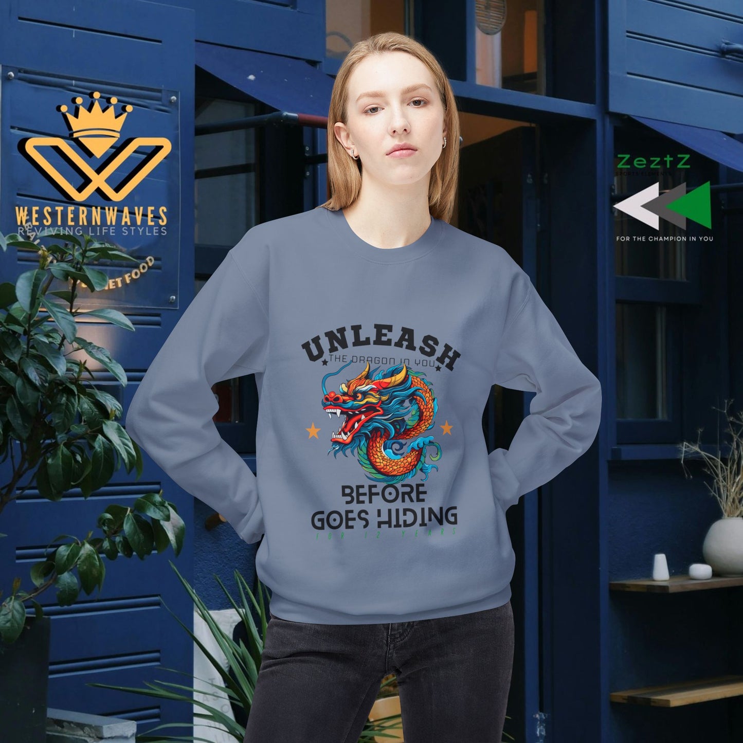 Unisex Midweight Softstyle Fleece Crewneck Sweatshirt_ N3+ Series USMWSSFCNSS PT2WW001_ Limited Edition Stylish Eco-conscious Raw Classic by WesternWaves: