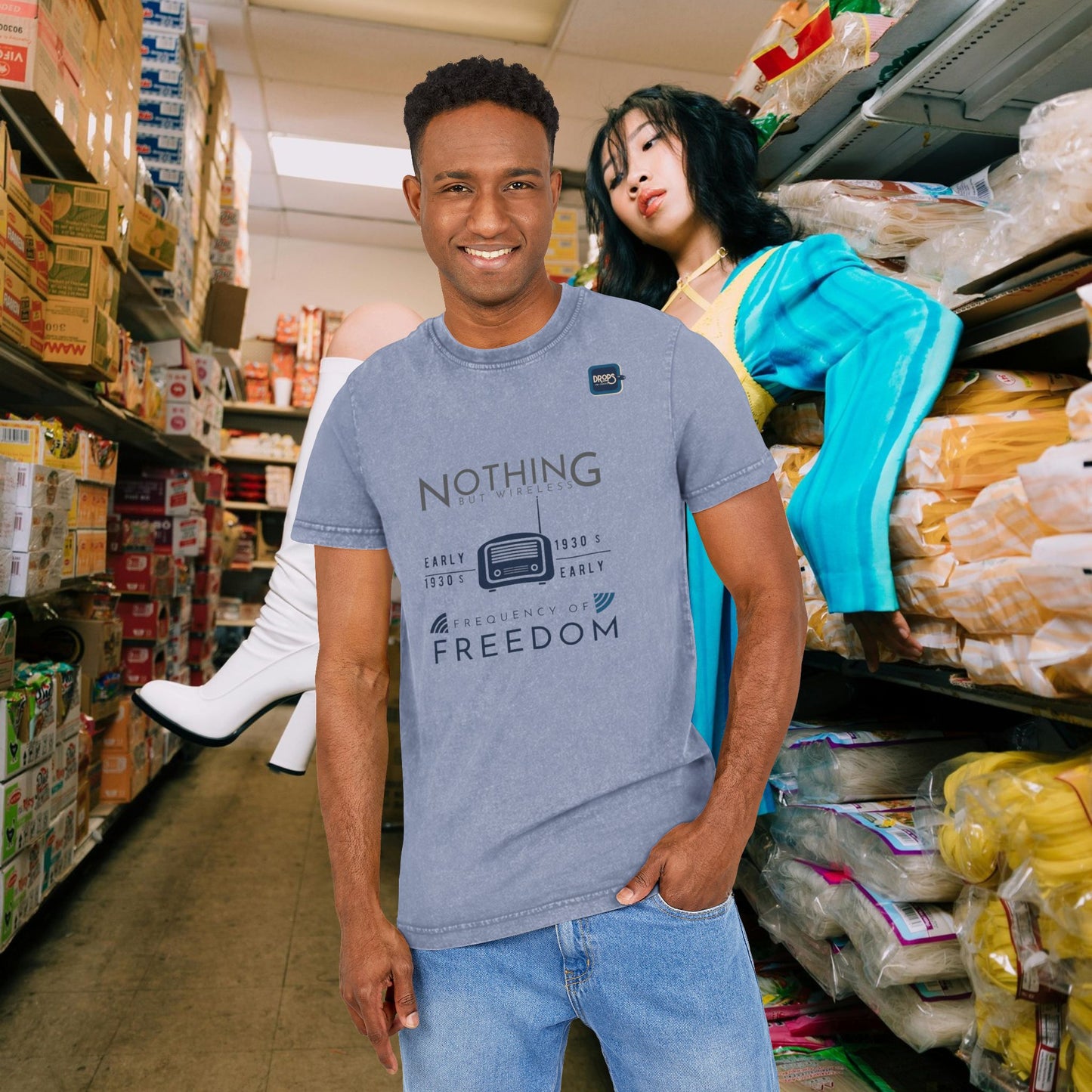 Unisex Vintage Acid Washed Freedom Tee – N6+ Series VAWFTEE PT2WW001_ Limited Edition by WesternWaves_