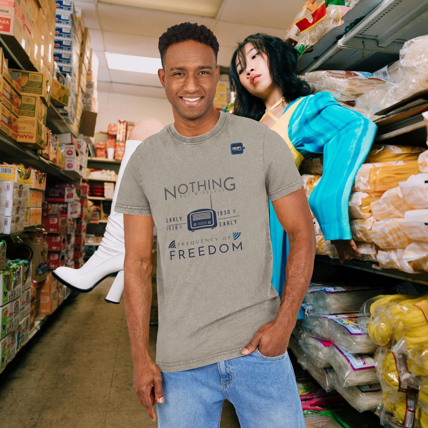 Unisex Vintage Acid Washed Freedom Tee – N6+ Series VAWFTEE PT2WW001_ Limited Edition by WesternWaves_