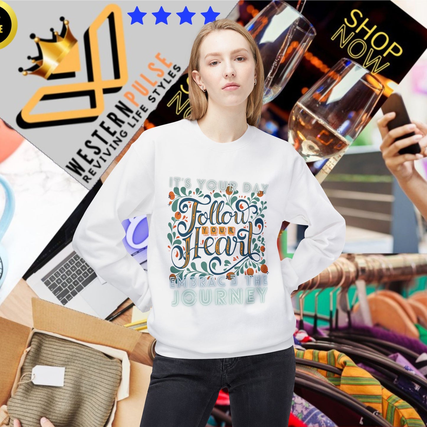 Unisex Midweight Fleece Crewneck Sweatshirt_ N2+ Series UXMWFCS PT2WW002_ WesternWaves Signature Edition: