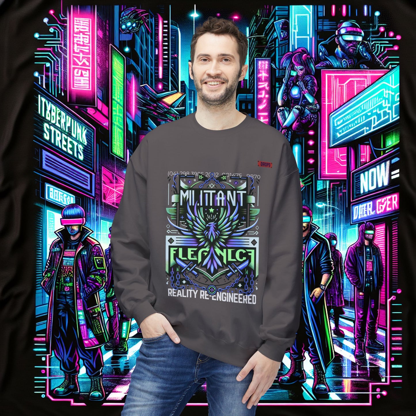 Unisex Midweight Softstyle Fleece Crewneck Sweatshirt_ Series N8+ USMWSSFCNSS PT2WW001_ UWD 0027_ Limited Edition Graphic Pullover by WesternWaves: