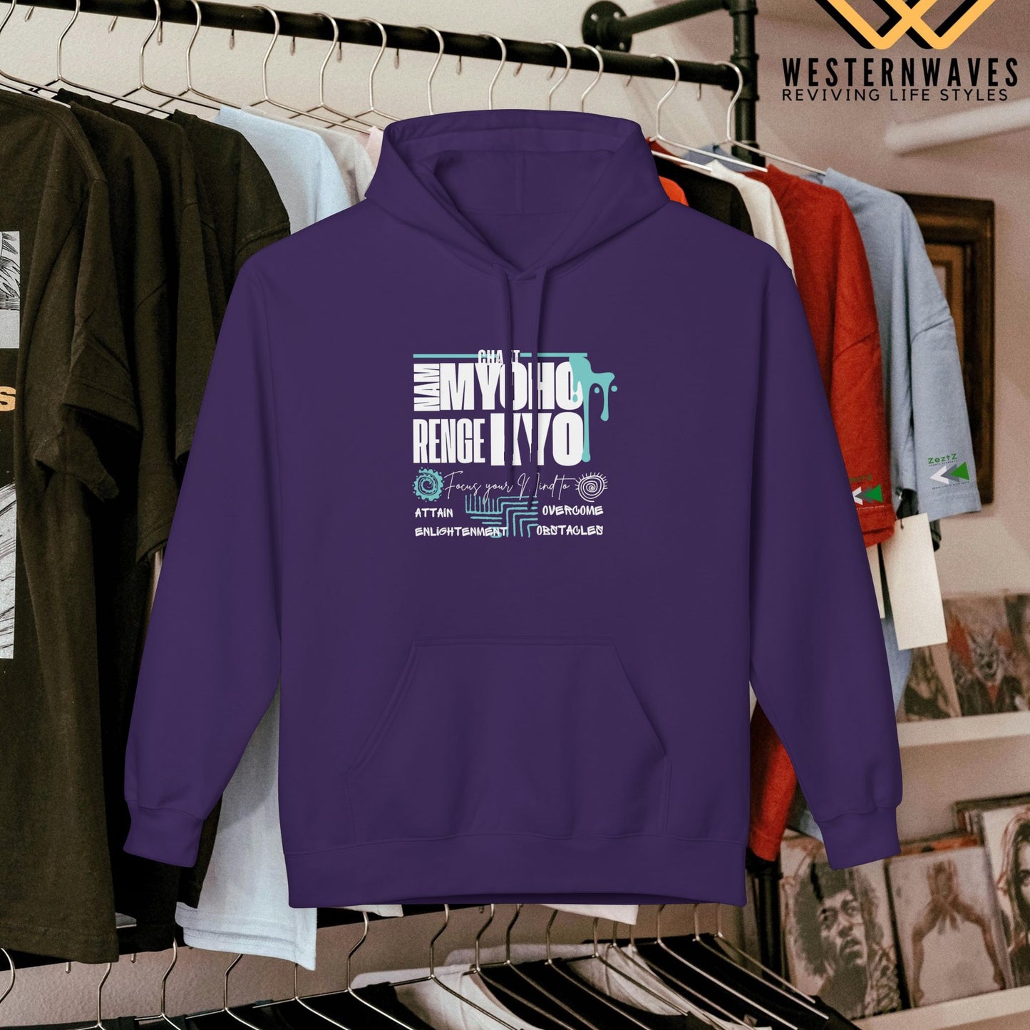 Unisex Midweight Softstyle Fleece Hoodie_ N3+ Series USMWSSFH PT2WW004_ Limited Edition Luxuriously Soft 100% Cotton Face by WesternWaves: