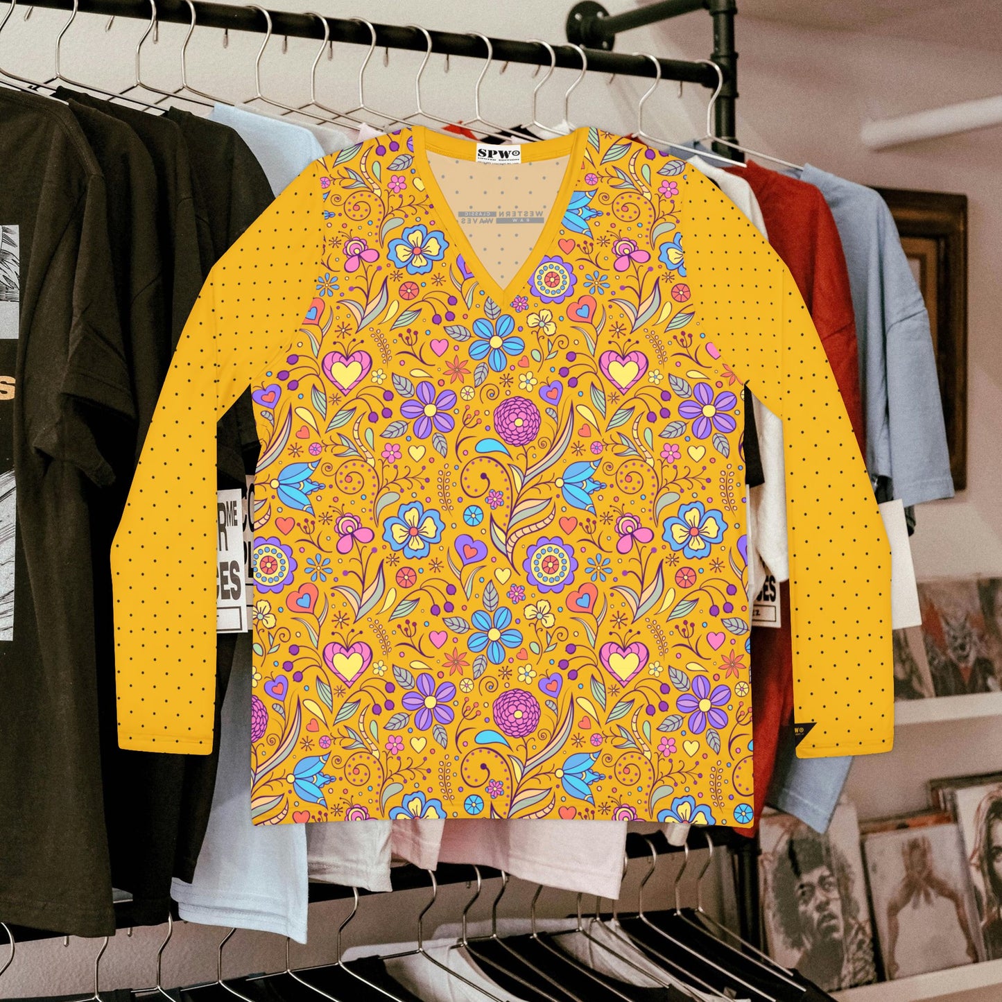 Women's Long Sleeve V-neck Shirt (AOP)_ N+ Series WLSVNS PT2WW002_ Feminine Elegance Limited Edition by WesternWaves