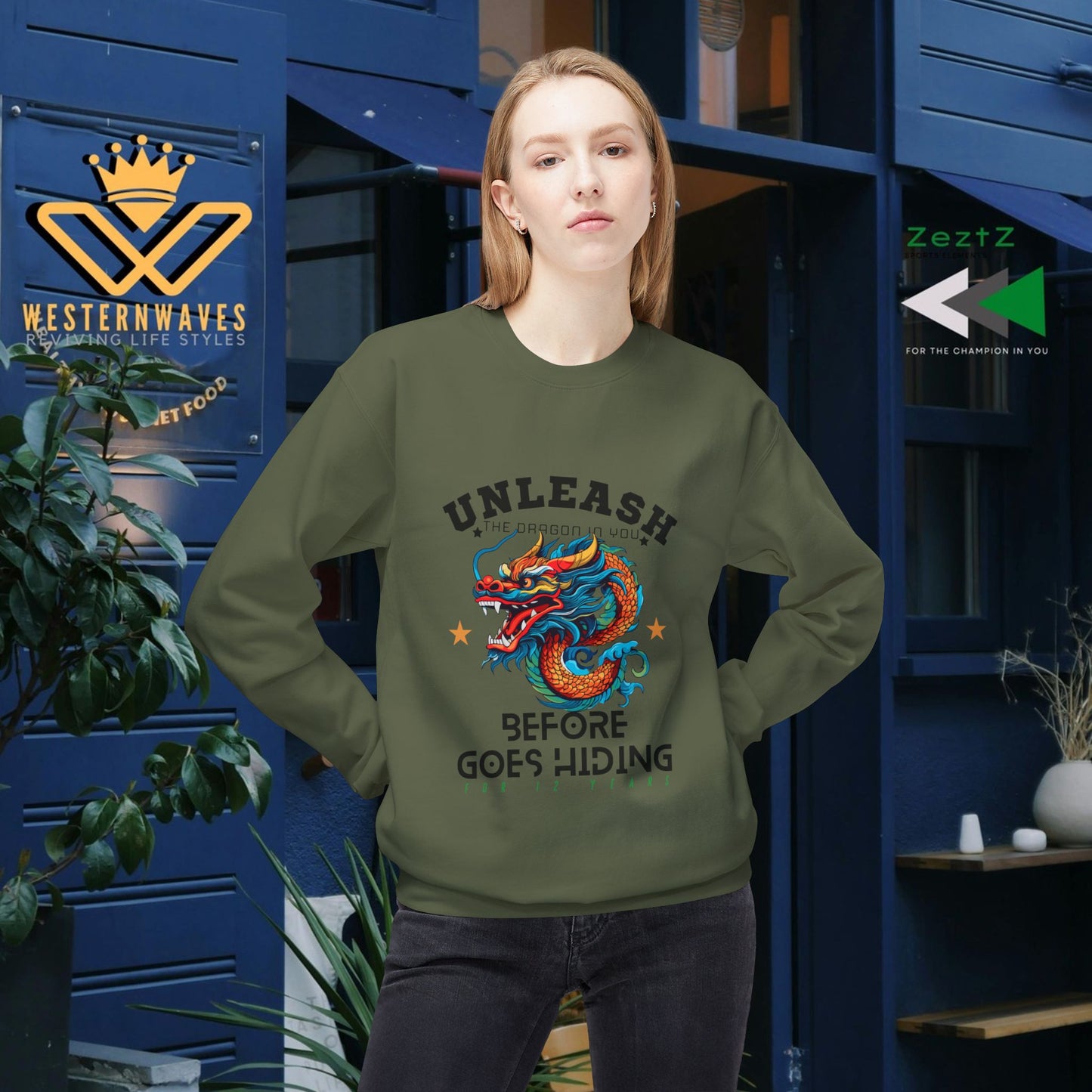 Unisex Midweight Softstyle Fleece Crewneck Sweatshirt_ N3+ Series USMWSSFCNSS PT2WW001_ Limited Edition Stylish Eco-conscious Raw Classic by WesternWaves: