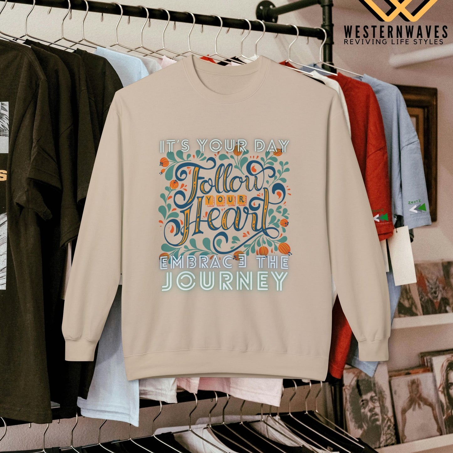 Unisex Midweight Fleece Crewneck Sweatshirt_ N2+ Series UXMWFCS PT2WW002_ WesternWaves Signature Edition: