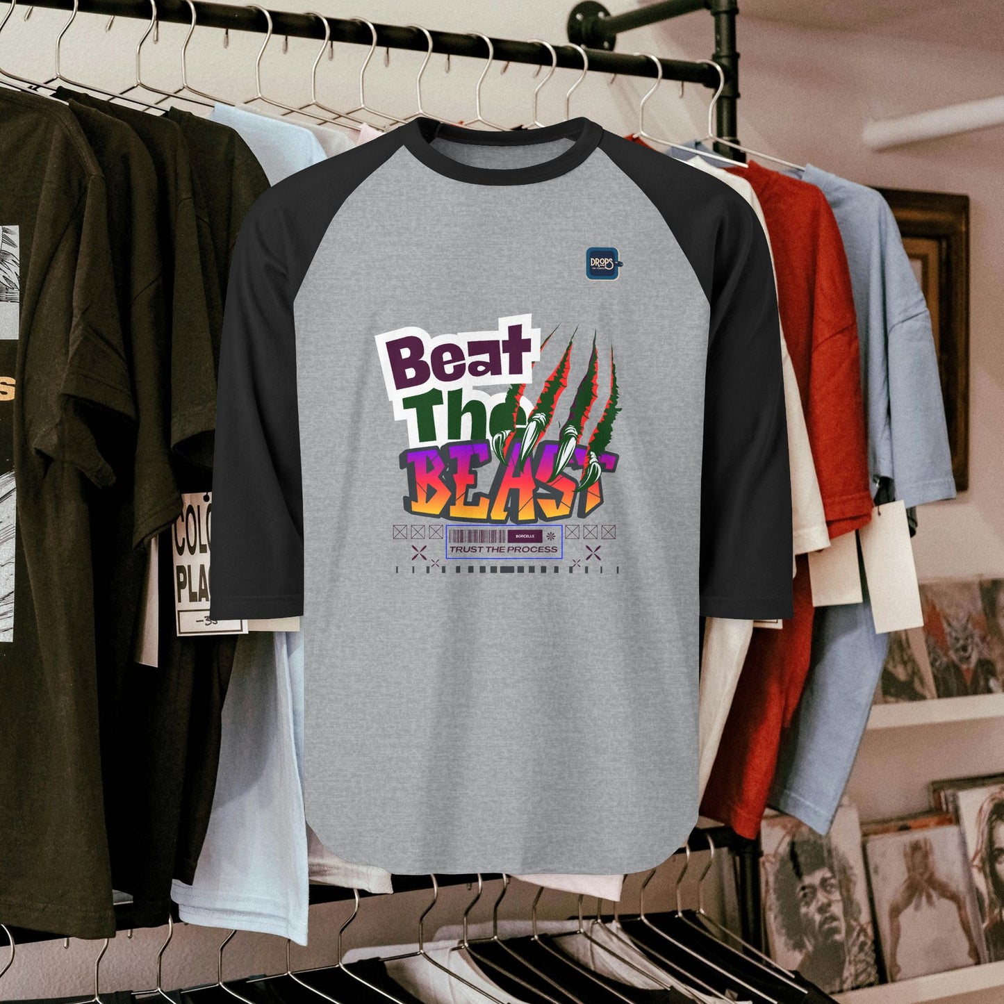 Beat the Beast Unisex Raglan Shirt - Retro Style, Perfect for Music Lovers and Casual Wear_ 19 April 2025_ 004
