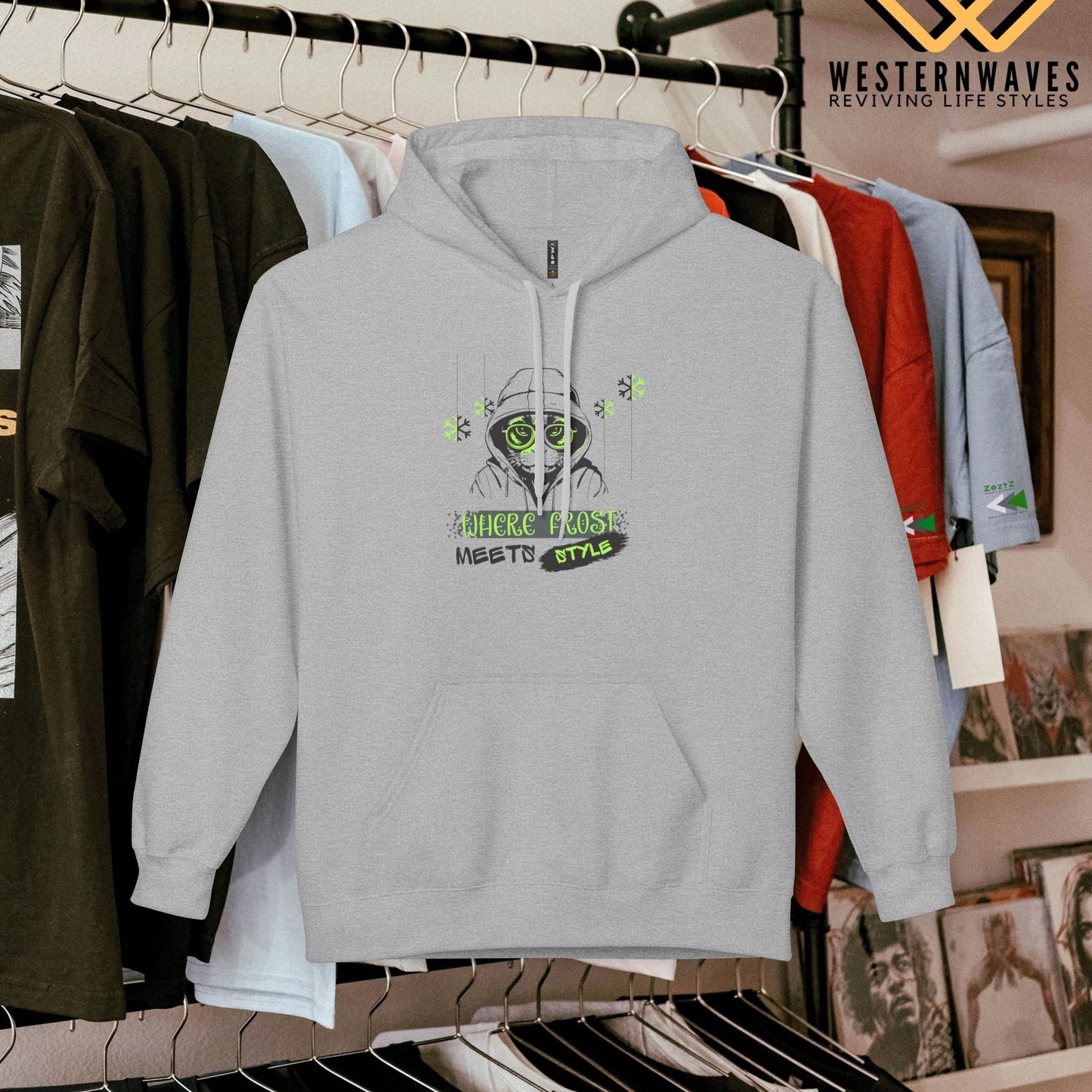Unisex Midweight Softstyle Fleece Hoodie_ N3+ Series USMWSSFH PT2WW001_ Limited Edition Luxuriously Soft 100% Cotton Face by WesternWaves: