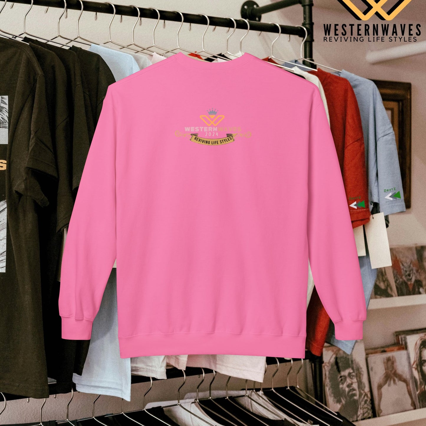 Unisex Midweight Fleece Crewneck Sweatshirt_ N3+ Series UXMWFCS PT2WW015_ WesternWaves Signature Limited Edition: