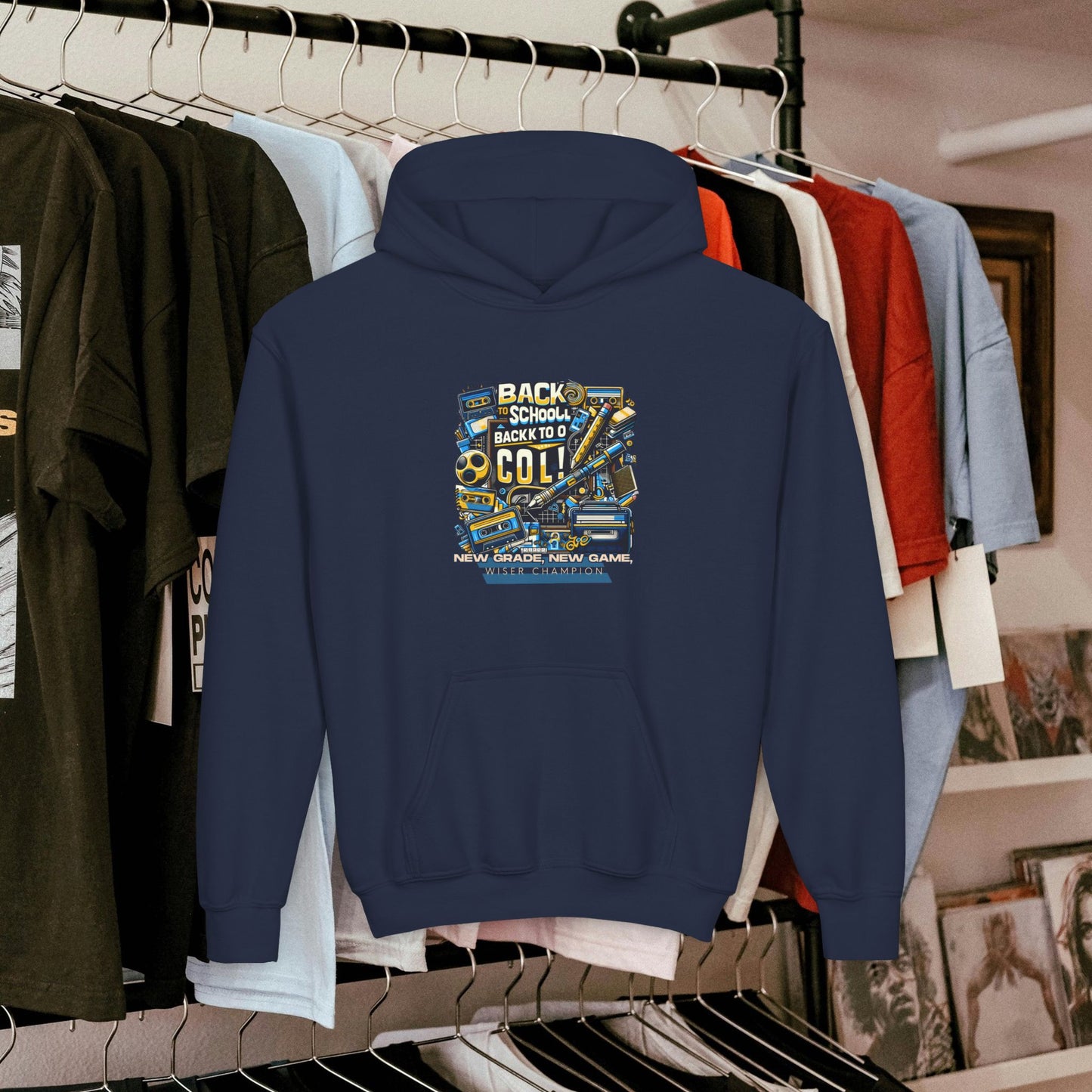 Youth Heavy Blend Hooded Sweatshirt_ Cozy Comfort & Playful Prints for Active Kids_ N8* Series YHBHS003_ Back to School Series Limited Edition by WesternWaves: